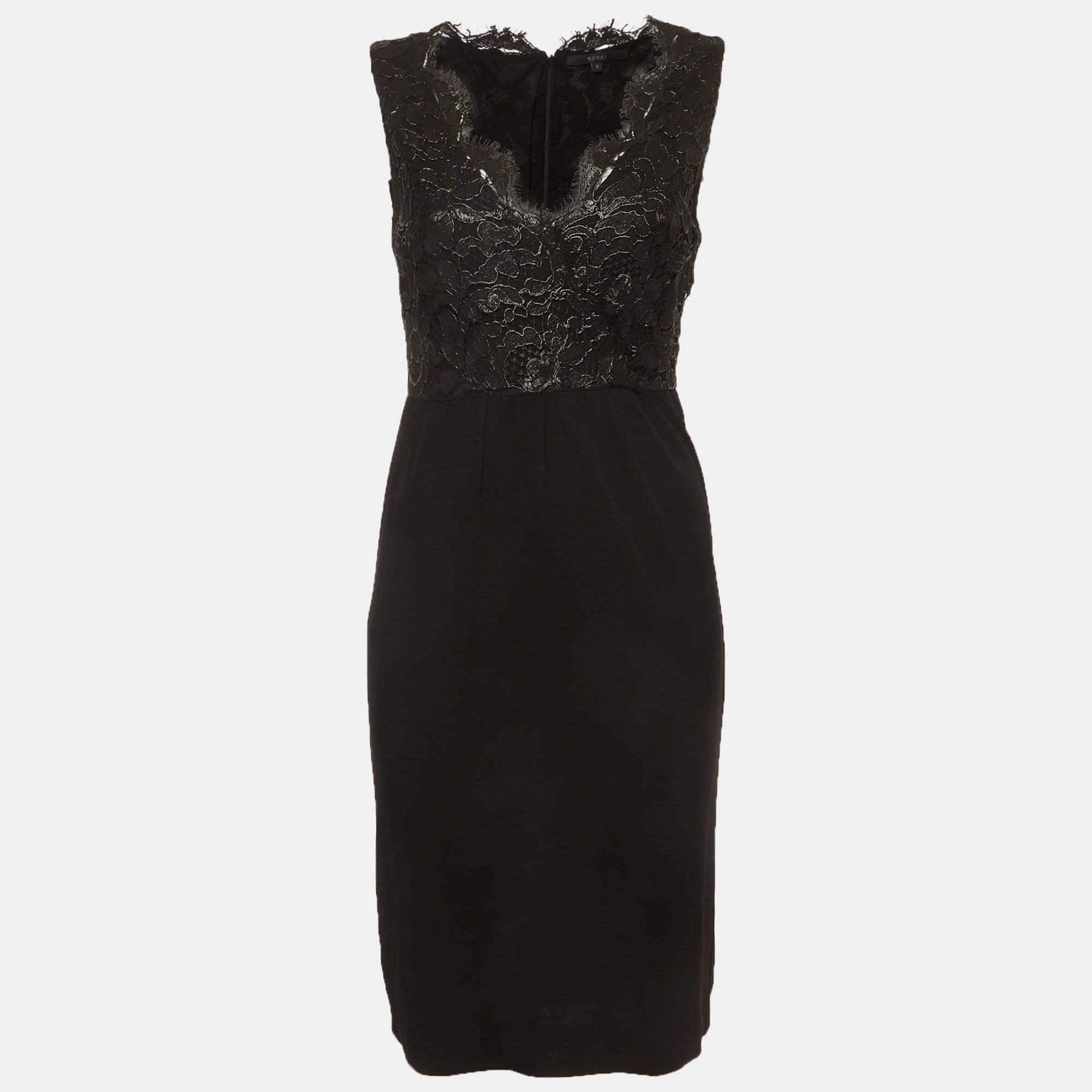 Gucci Black Jersey and Lace Detail Sleeveless Mini Dress