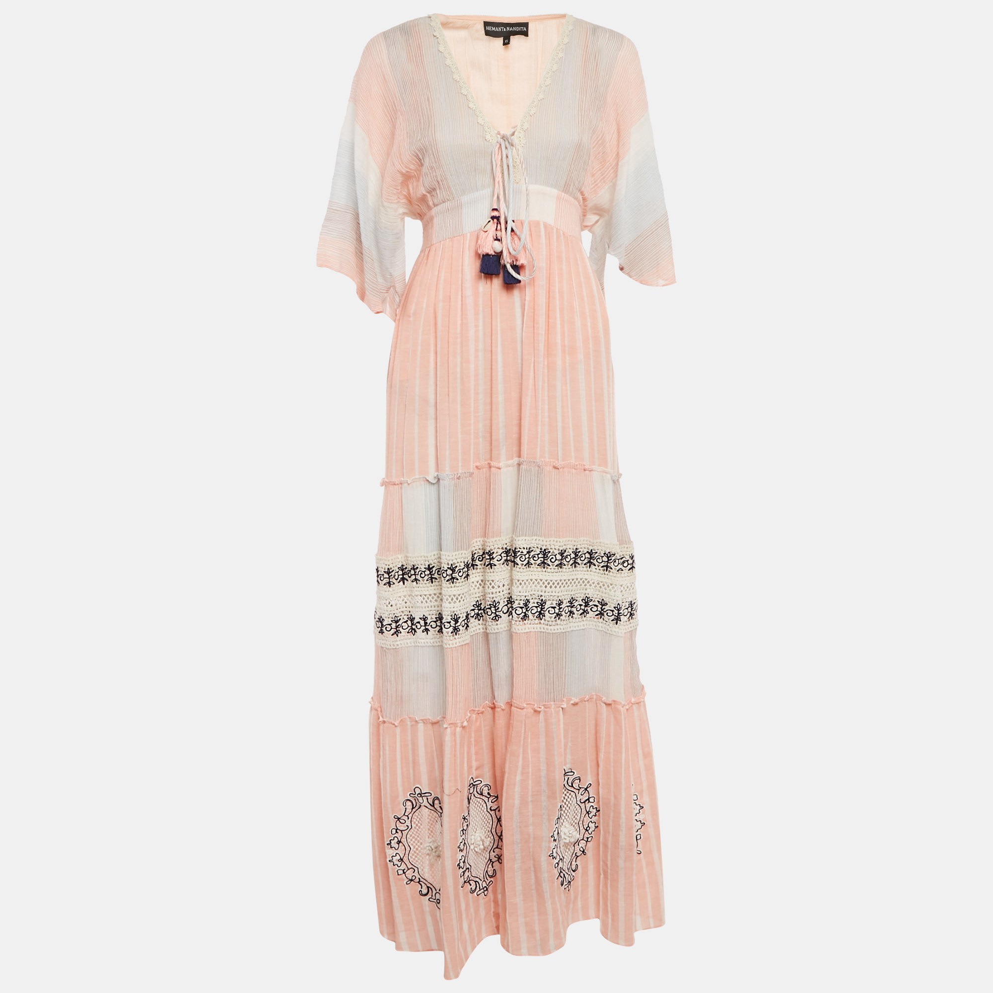 Hemant & Nandita Multicolor Cotton Lace Detail Maxi Dress