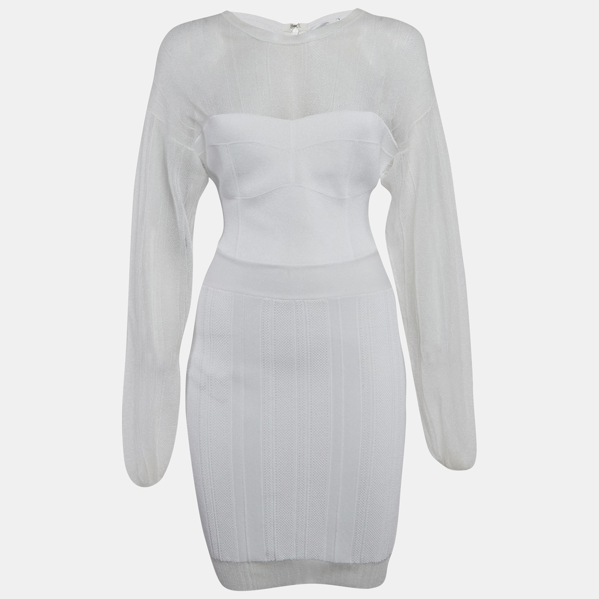 Herve Leger White Jersey Long Sleeve Mini Dress