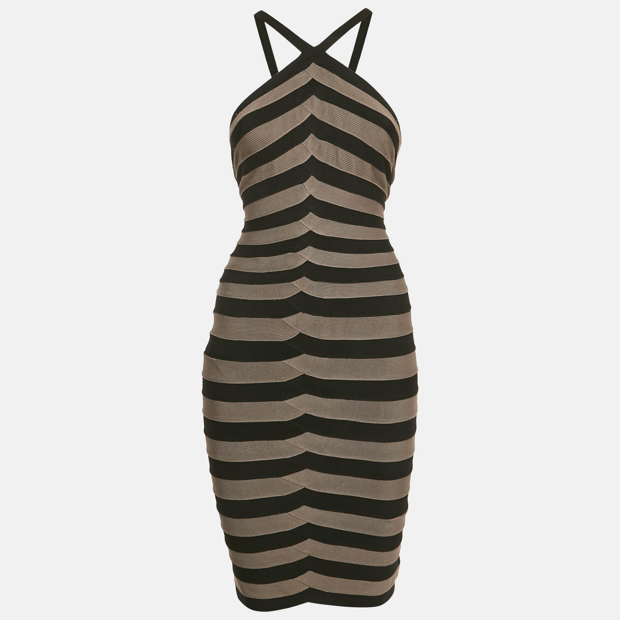 Herve Leger BlackGrey Knit Bandage Dress