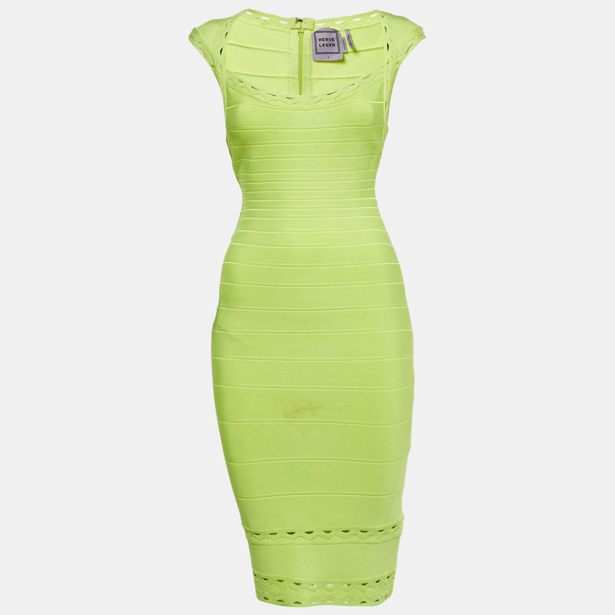 Herve Leger Neon Green Jersey Bandage Short Dress