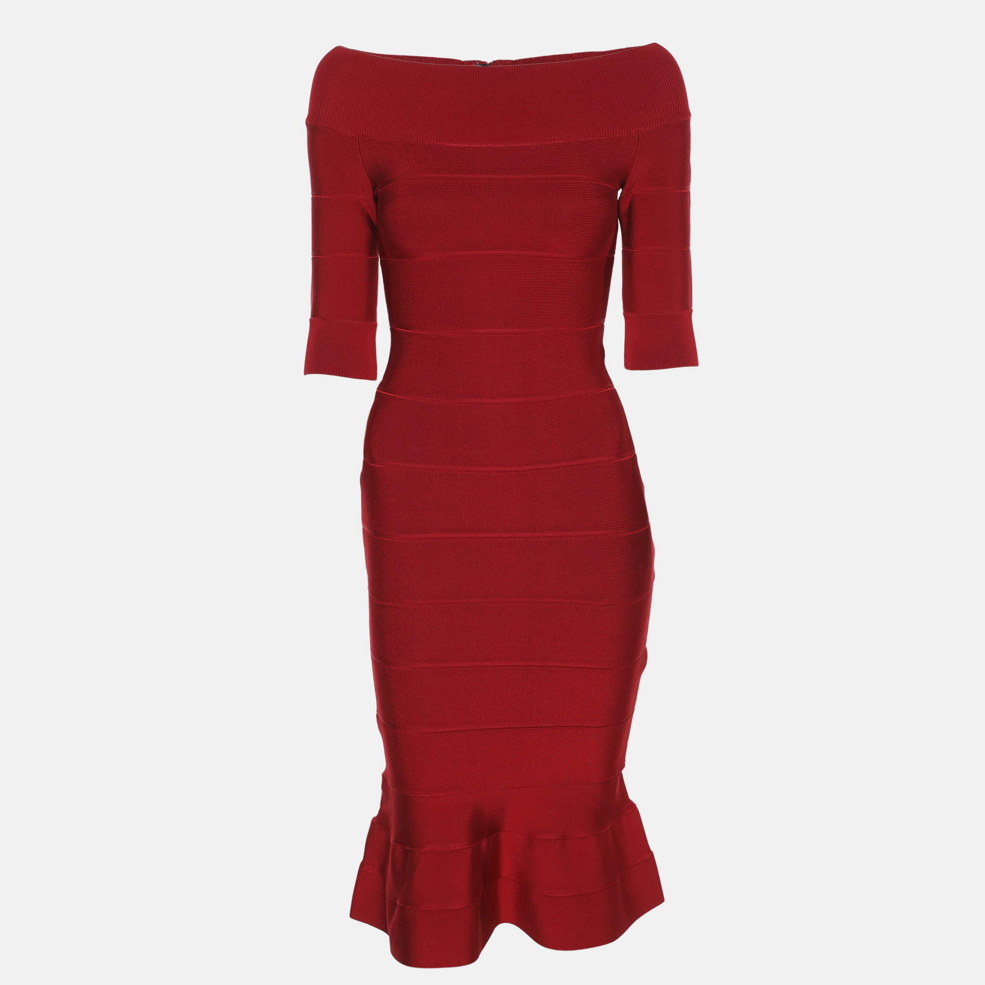 Herve Leger Red Knit Bandage Knit Bodycon Dress