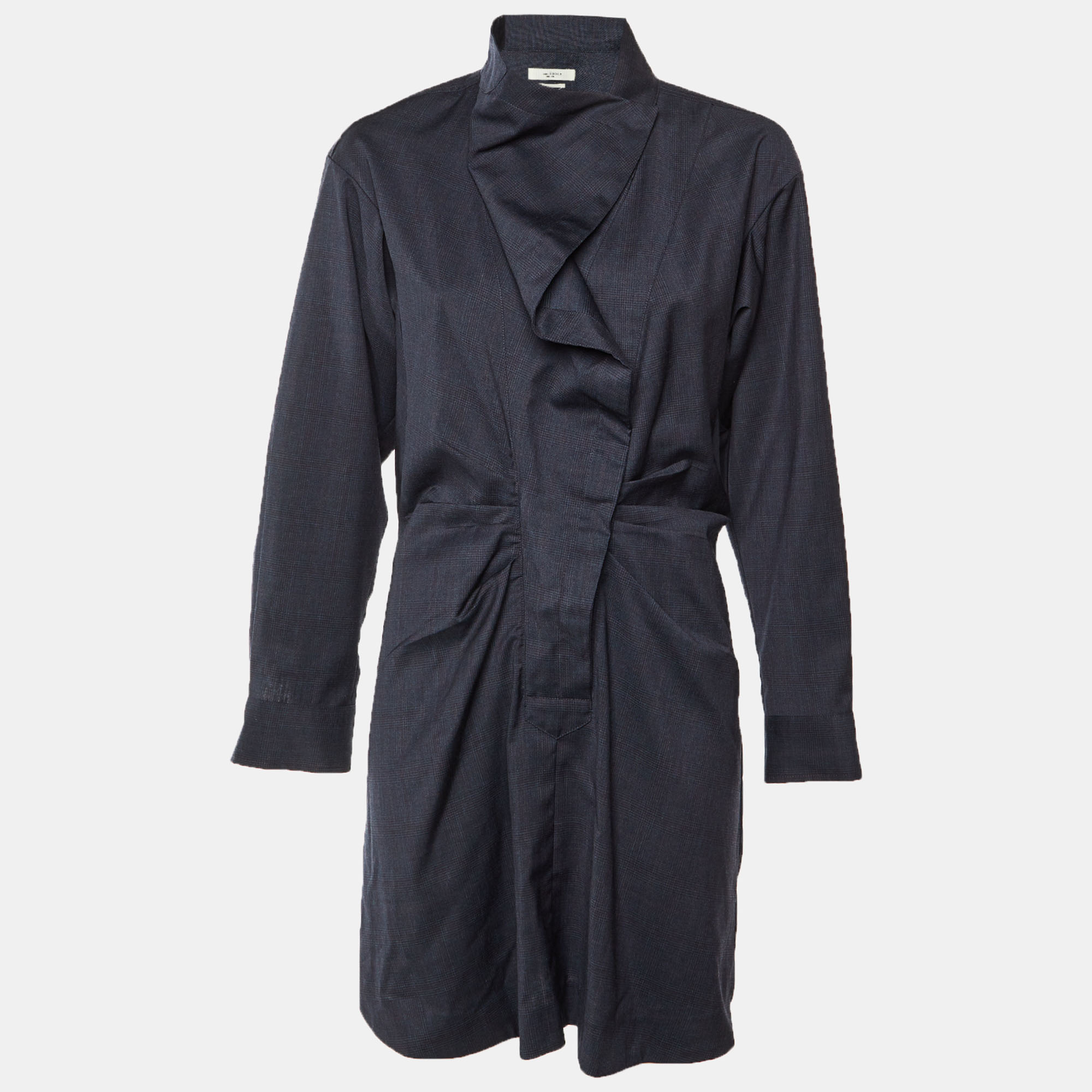 Isabel Marant Etoile Midnight Blue Patterned Wool Draped Mini Dress