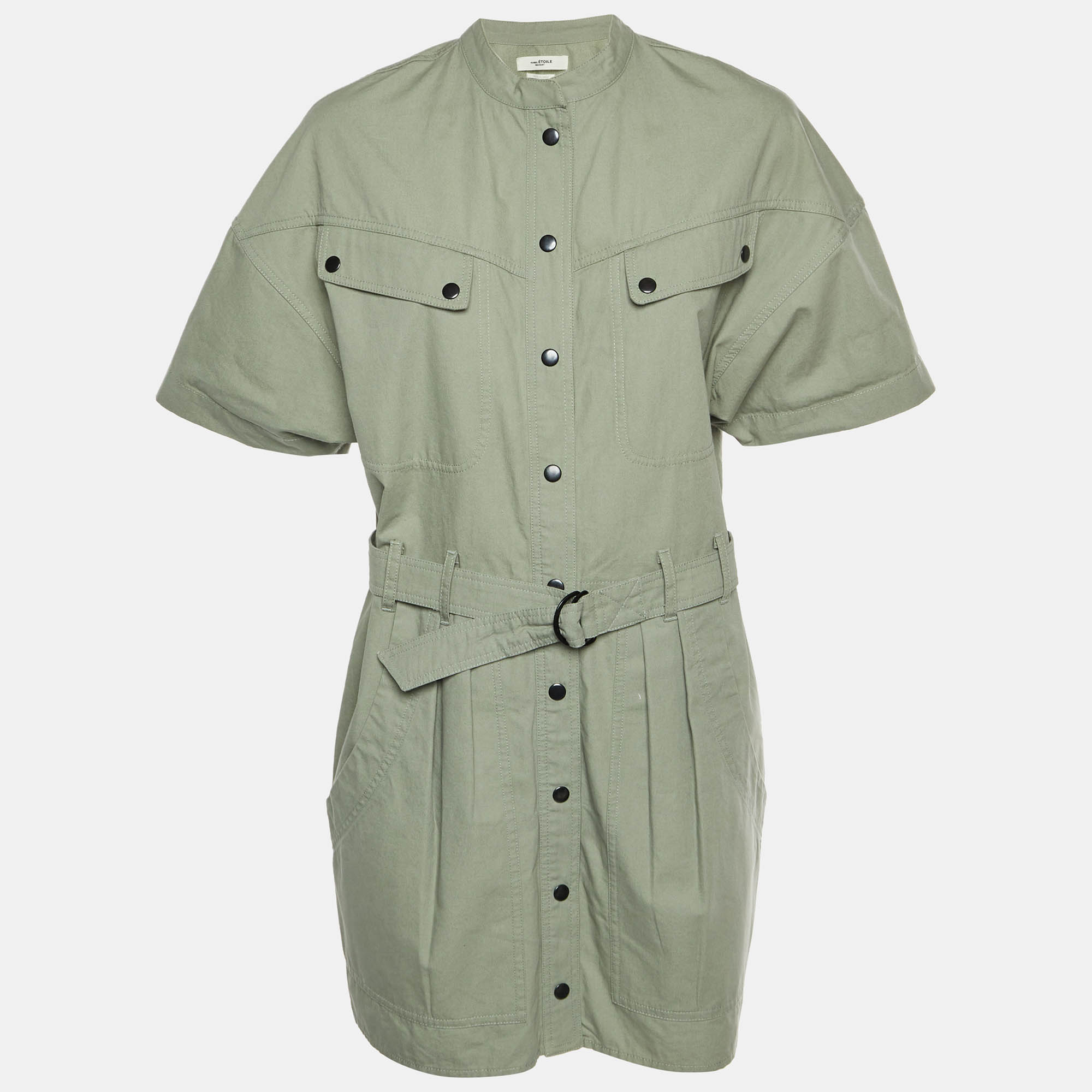 Isabel Marant Etoile Green Cotton Belted Zolina Dress
