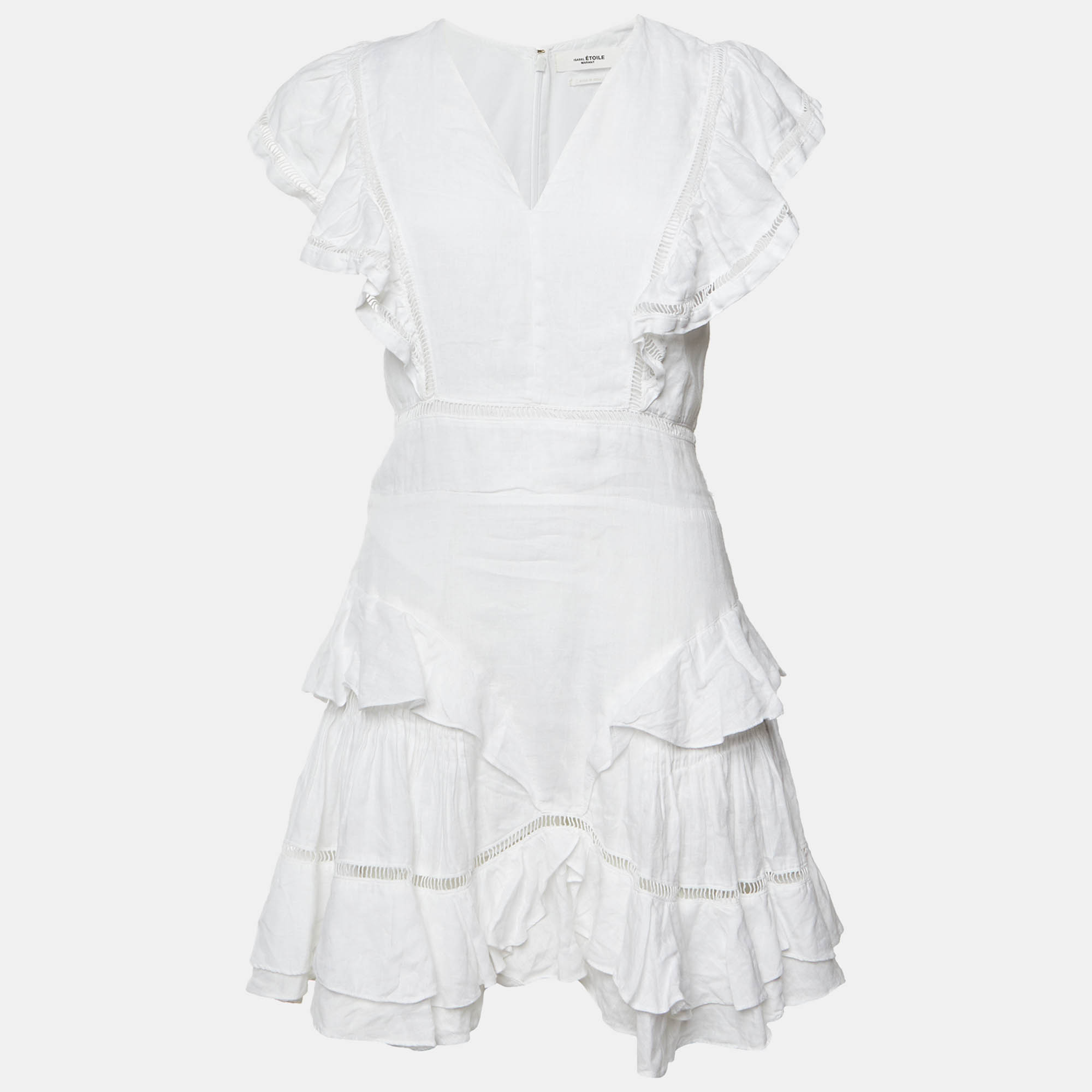 Isabel Marant Étoile White Linen Ruffled Audrey Mini Dress