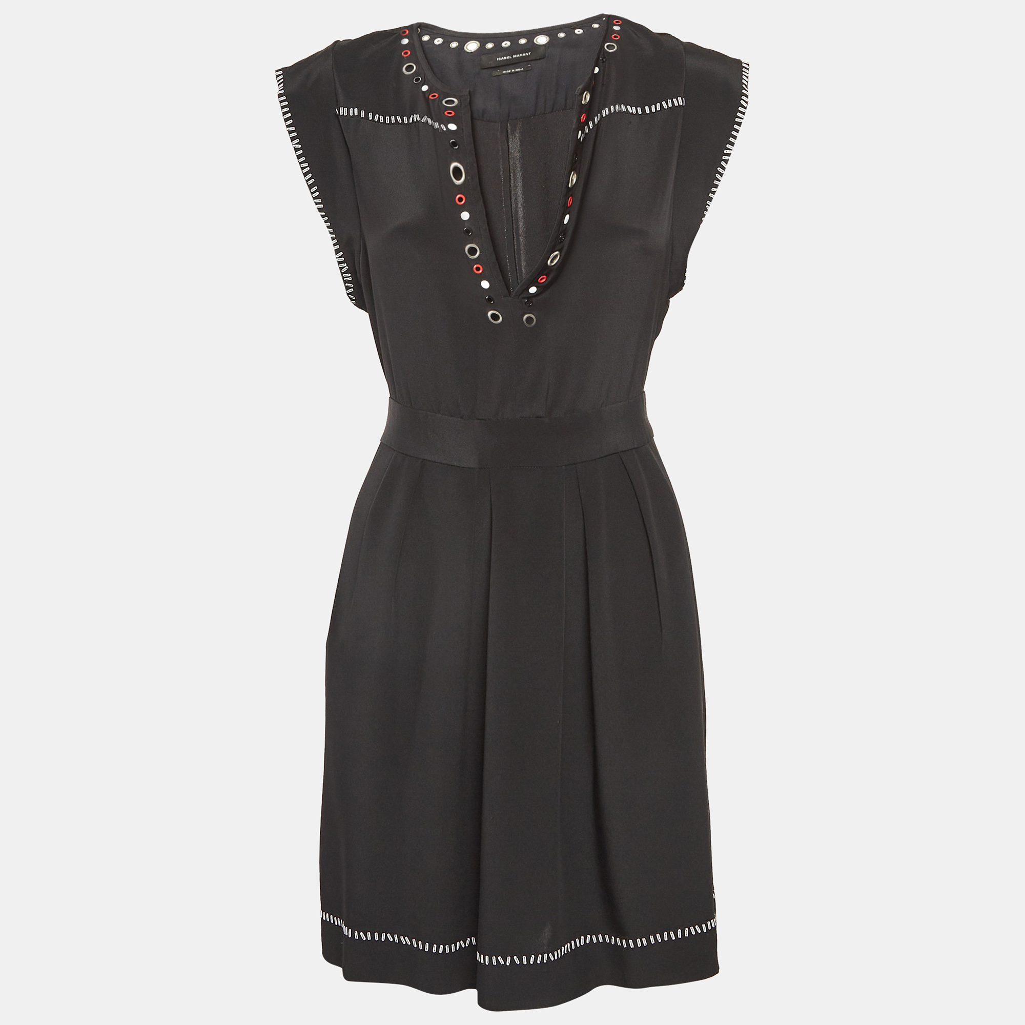 Isabel Marant Black Embellished Silk Tie-Up Waist Dress