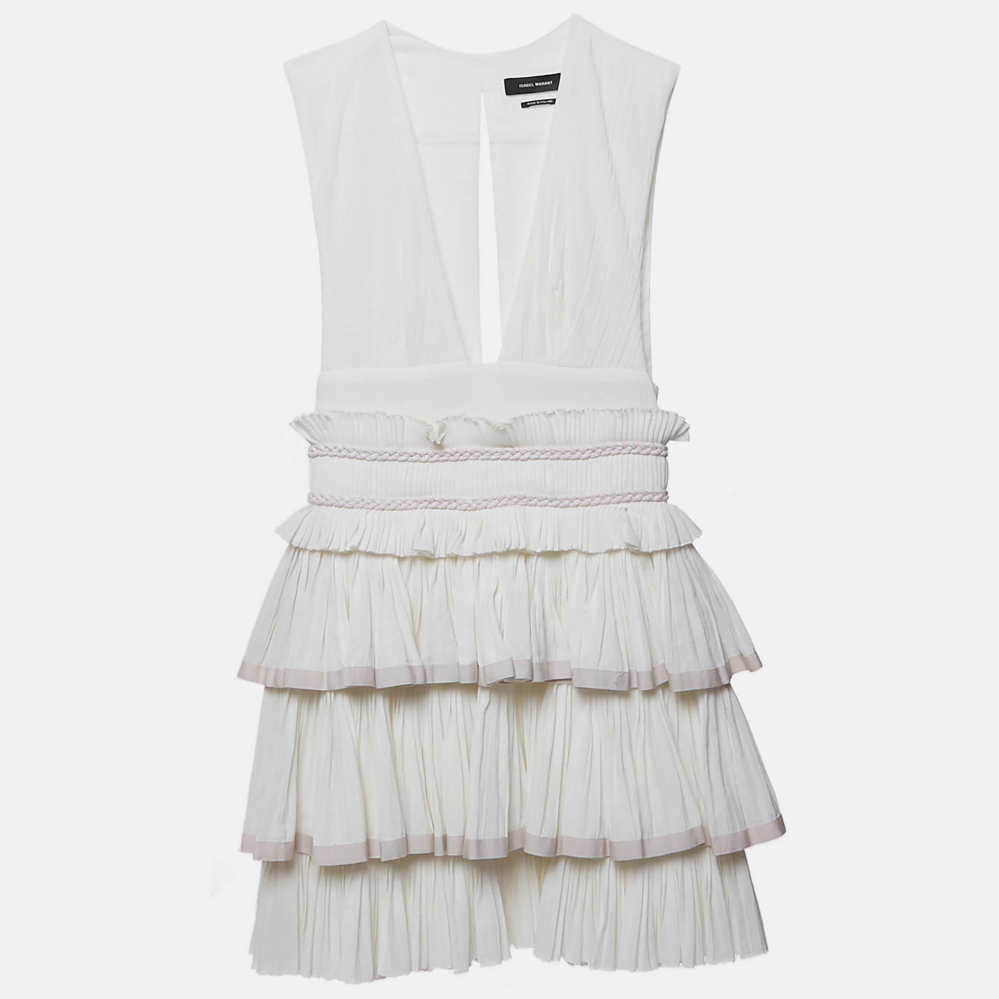Isabel Marant White Cotton V-Neck Ruffled Glory Mini Dress