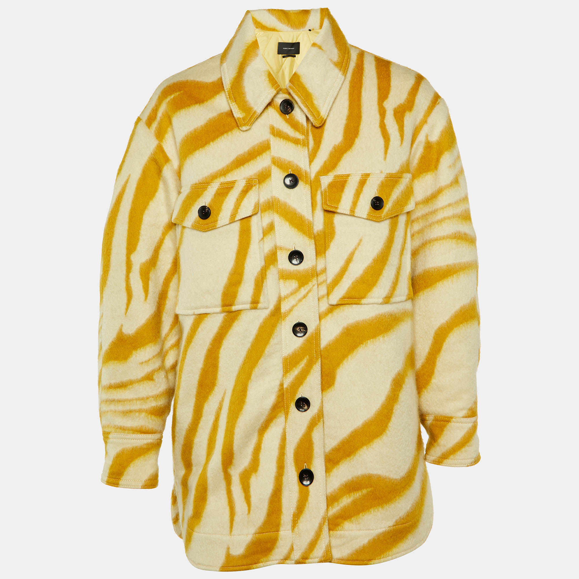 Isabel Marant Yellow & Cream Printed Wool Short Coat