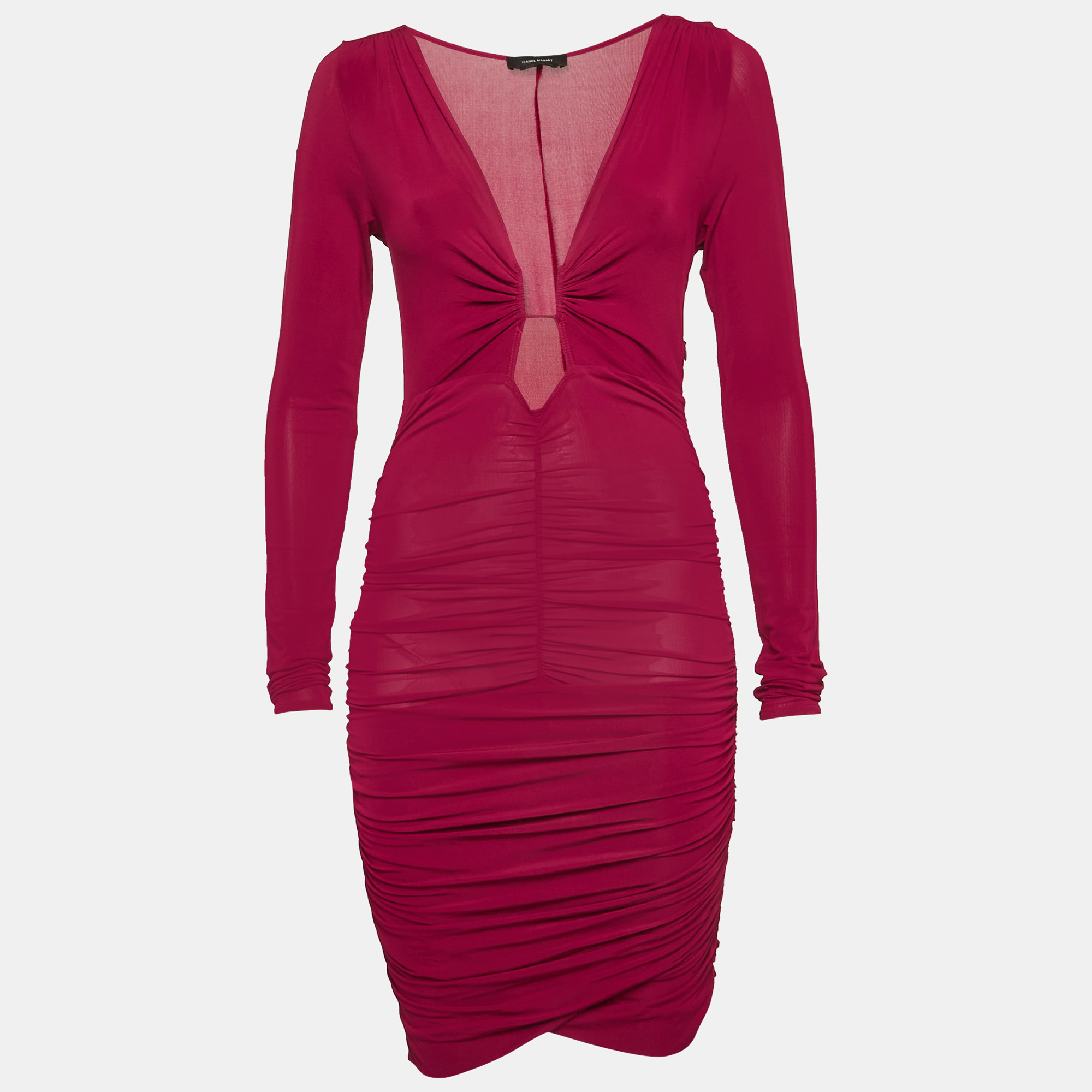 Isabel Marant Burgundy Jersey Ruched Jordana Dress