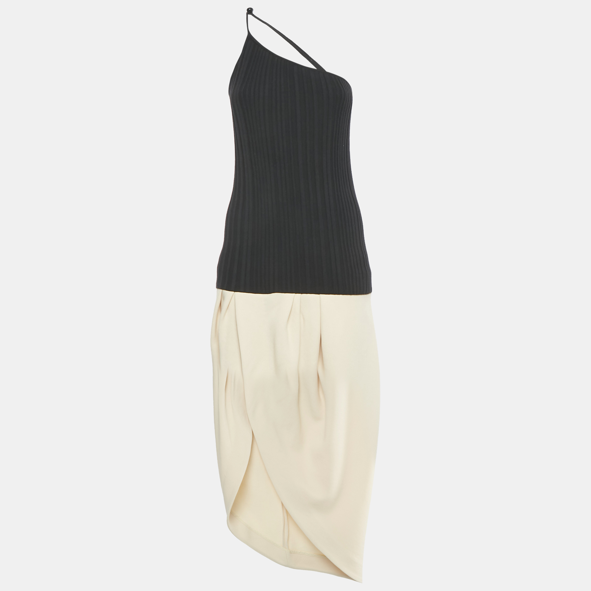 Jacquemus BlackBeige Rib Knit and Cotton Asymmetric Midi Dress