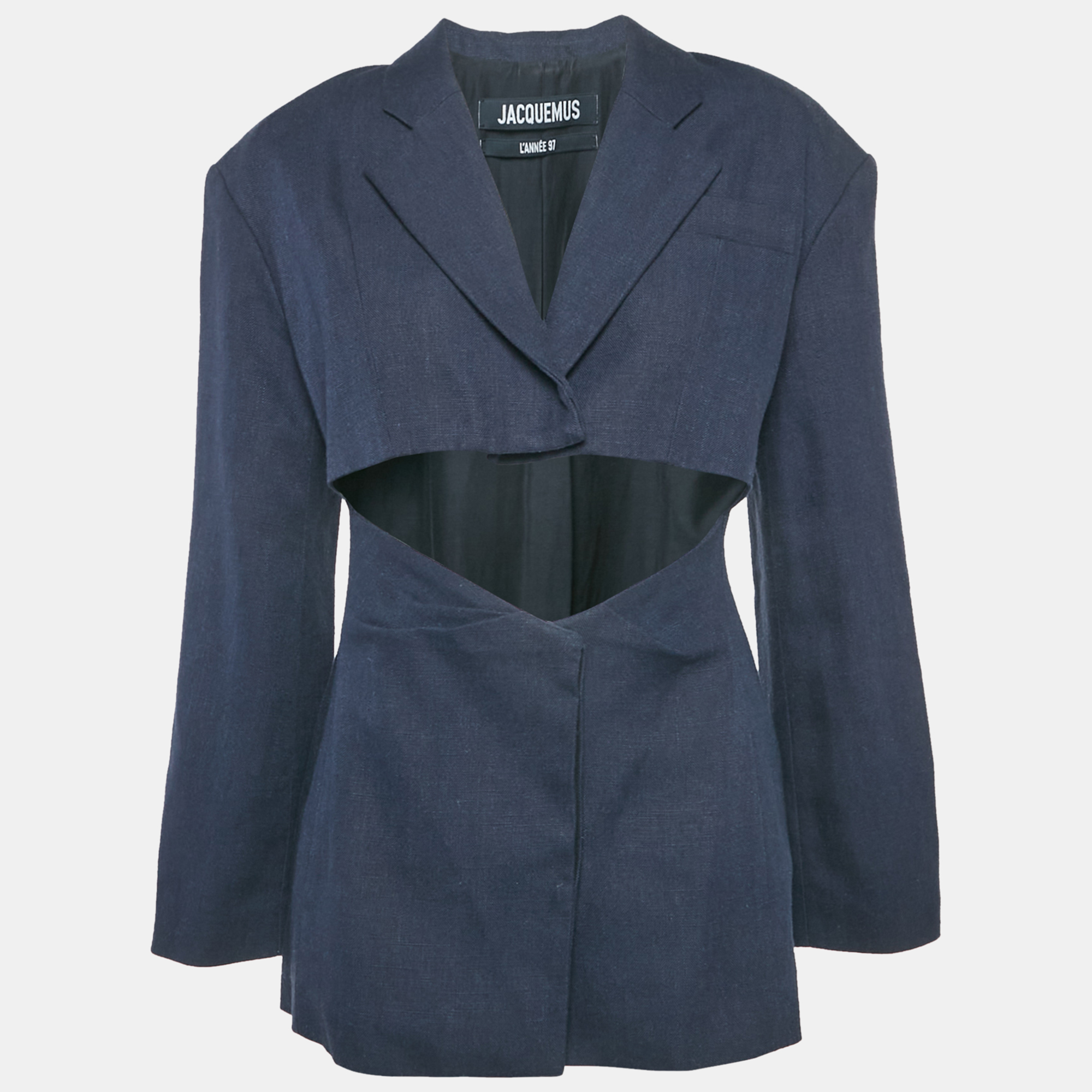 Jacquemus Navy Blue Linen Blend Cut-Out La Veste Arles Dress
