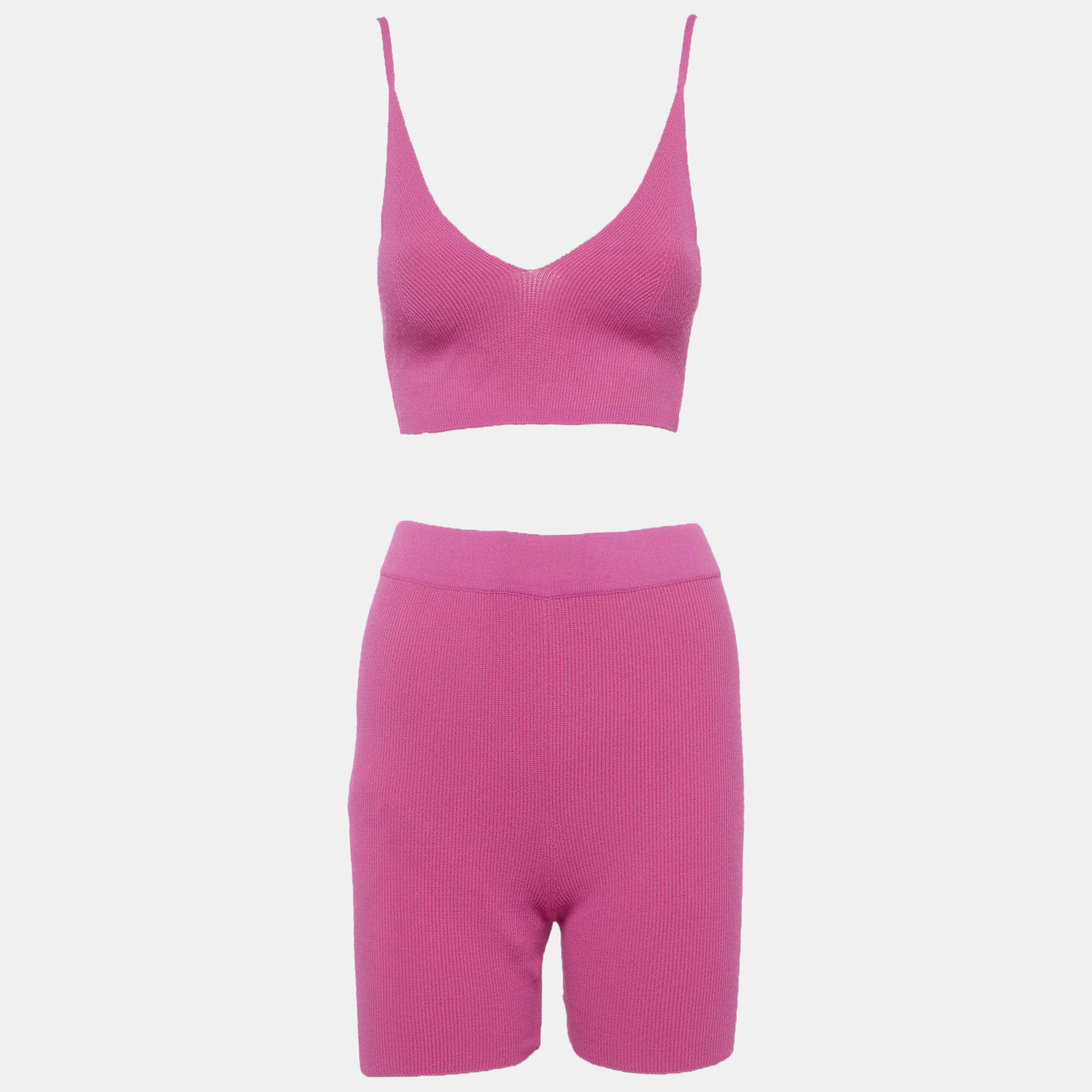 Jacquemus Pink Rib Knit Bralette and Shorts Set SL