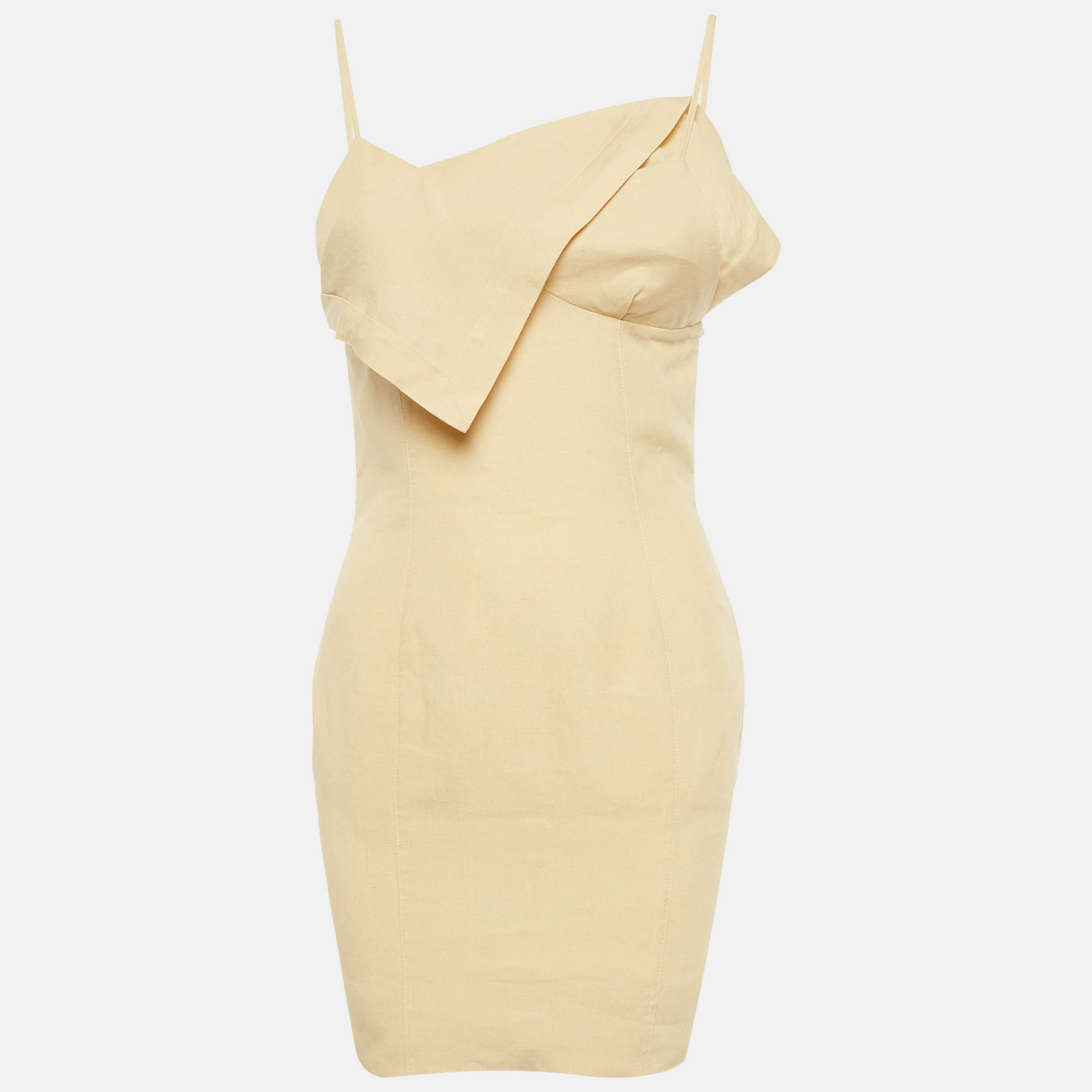 Jacquemus Lamour Cream Linen Backless Mini Dress