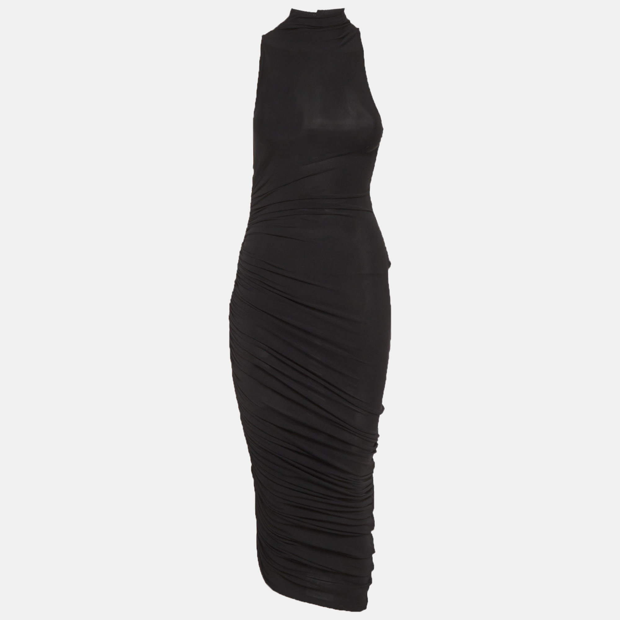 Jacquemus Black Jersey Ruched La Robe Piazza Midi Dress