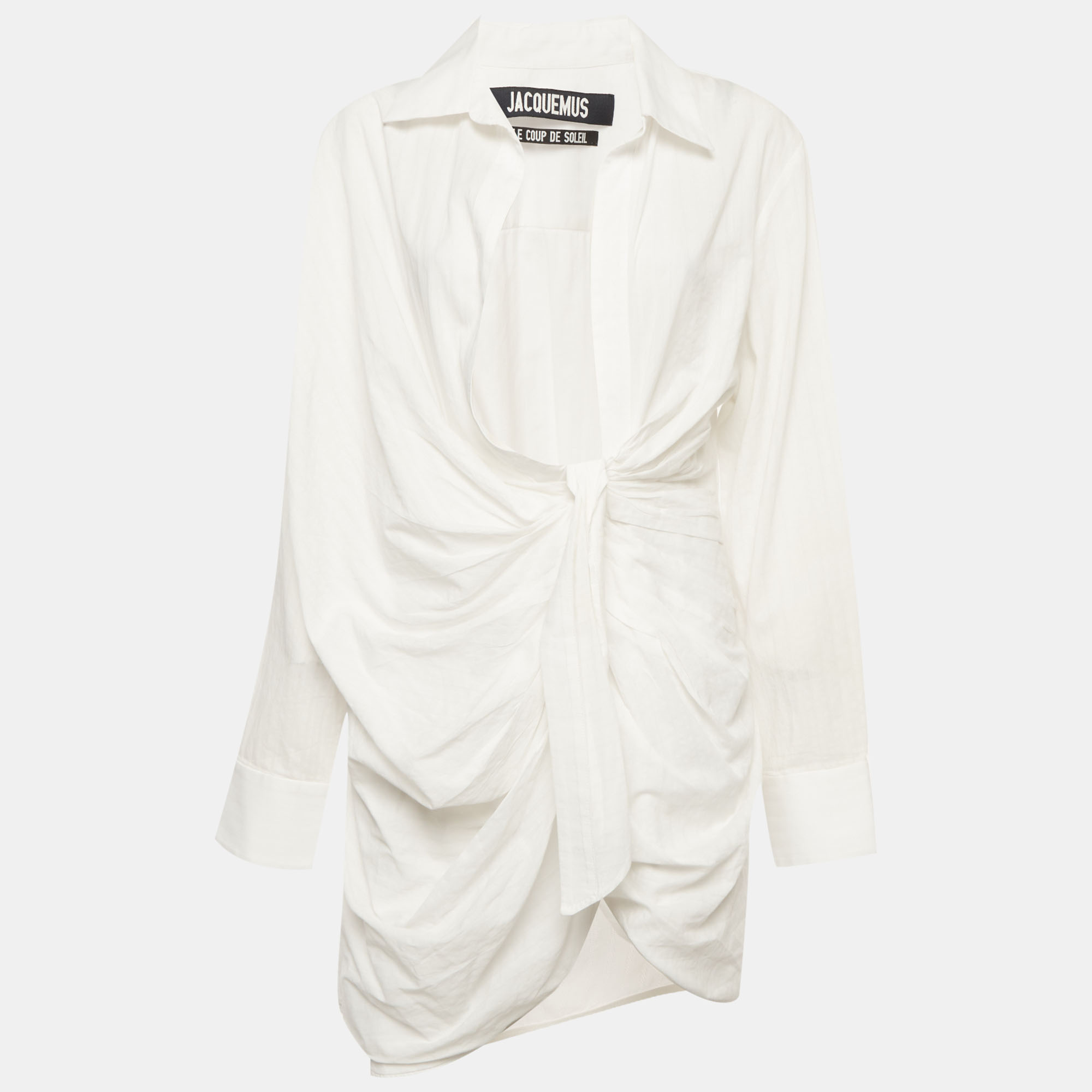 Jacquemus Le coup de soleil White Stripe Cotton Plunge Neck Mini Dress