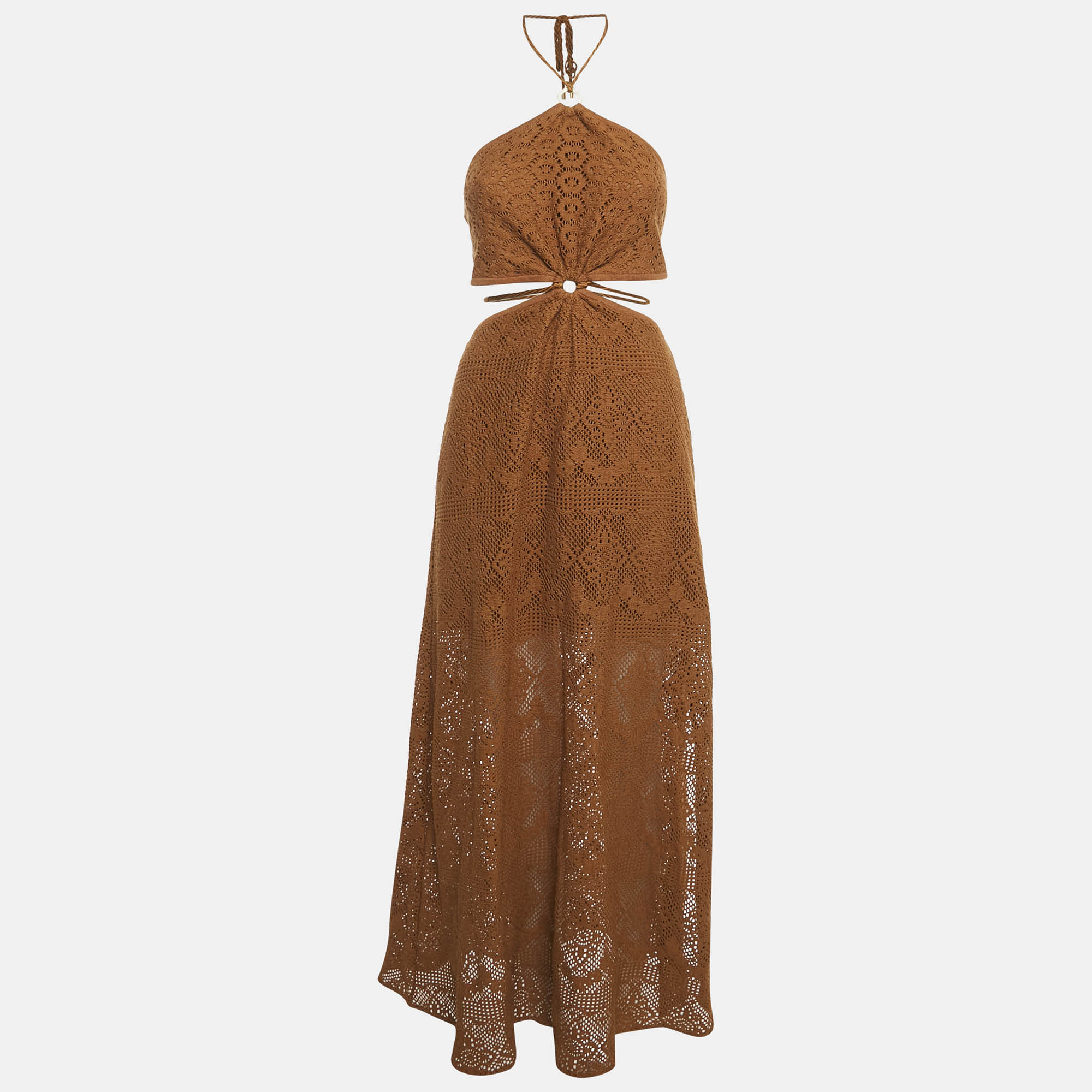 Jonathan Simkhai Brown Crochet Cut-Out Maxi Dress