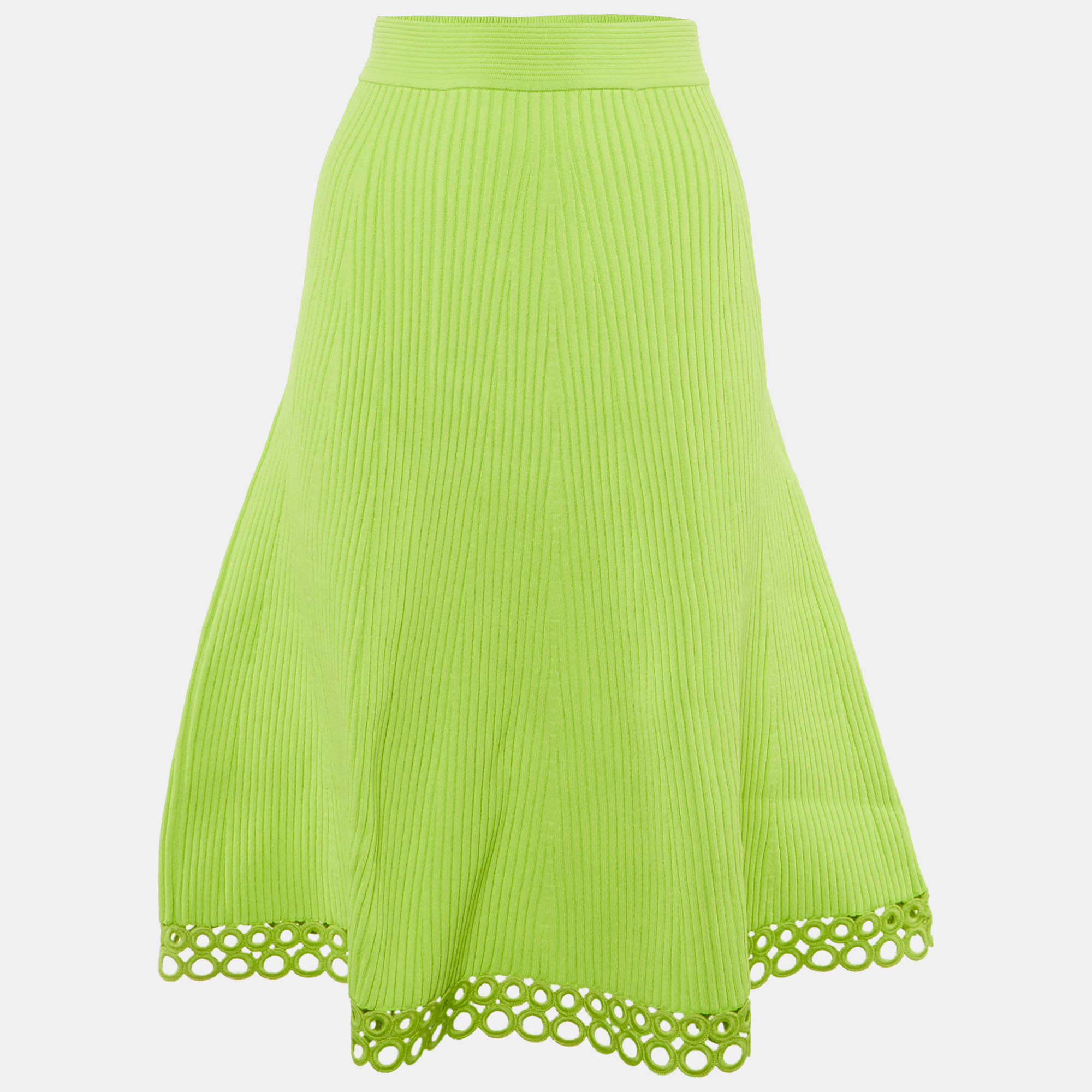 Jonathan Simkhai Lime Green Ribbed A-line Midi Skirt