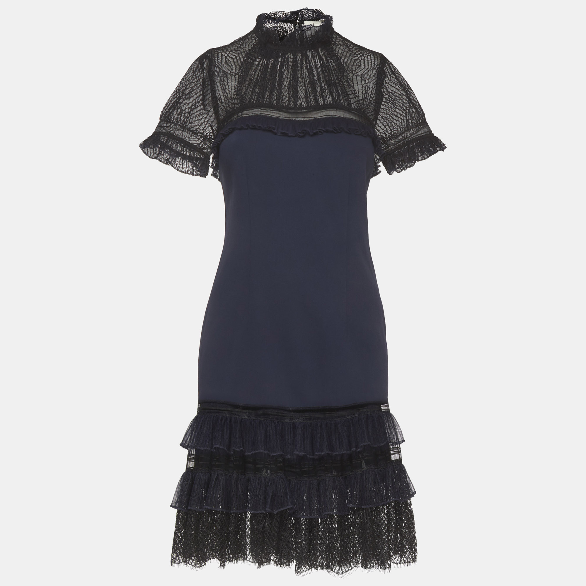 Jonathan Simkhai Blue Tulle and Crepe Mini Dress