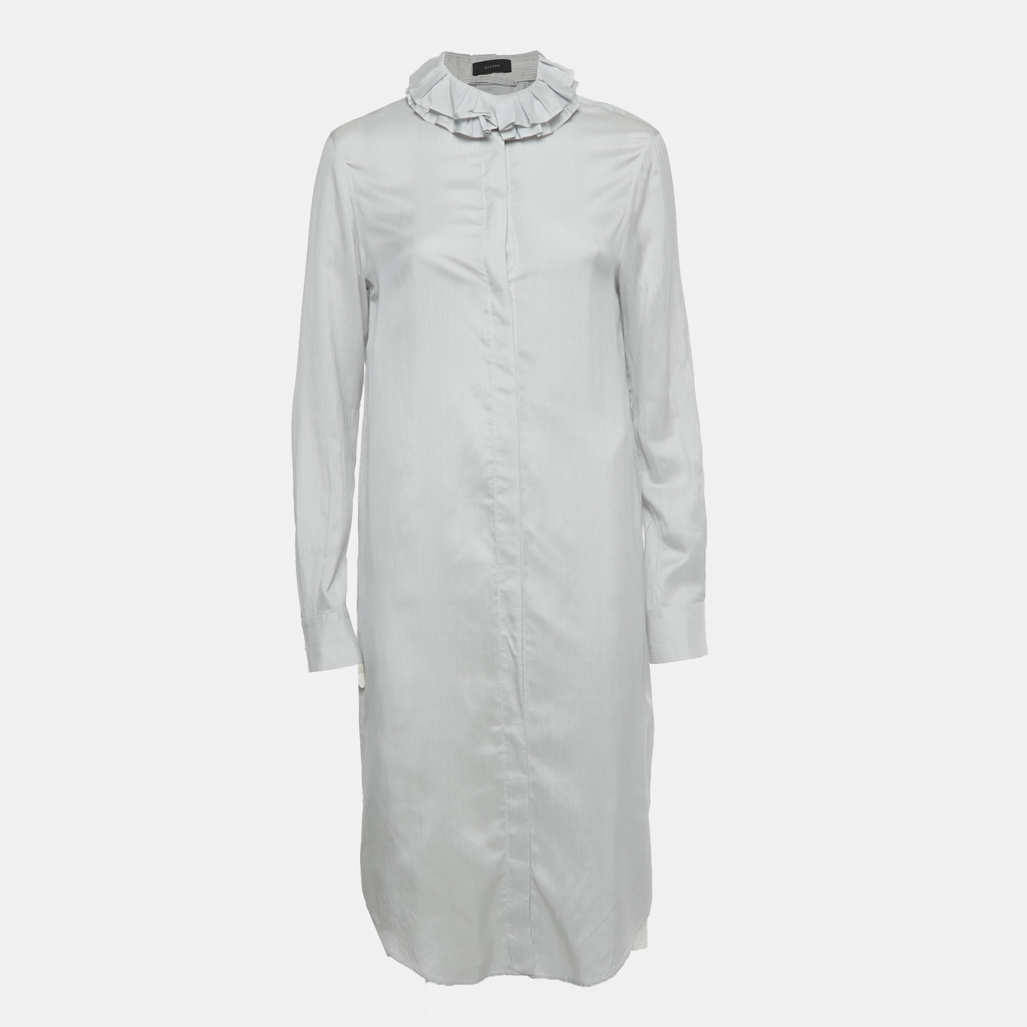 Joseph White Striped Silk Ruffle Neck Shirt Dress