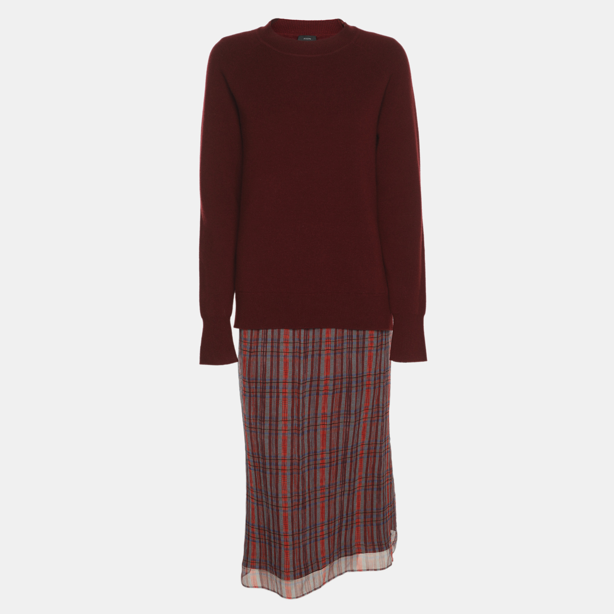 Joseph Red Silk Glen Check Georgette Midi Dress