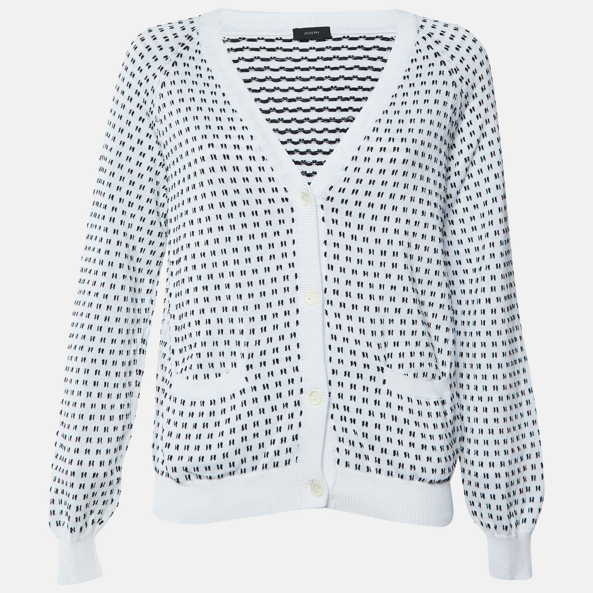 Joseph Monochrome Textured Cotton Button Front Cardigan