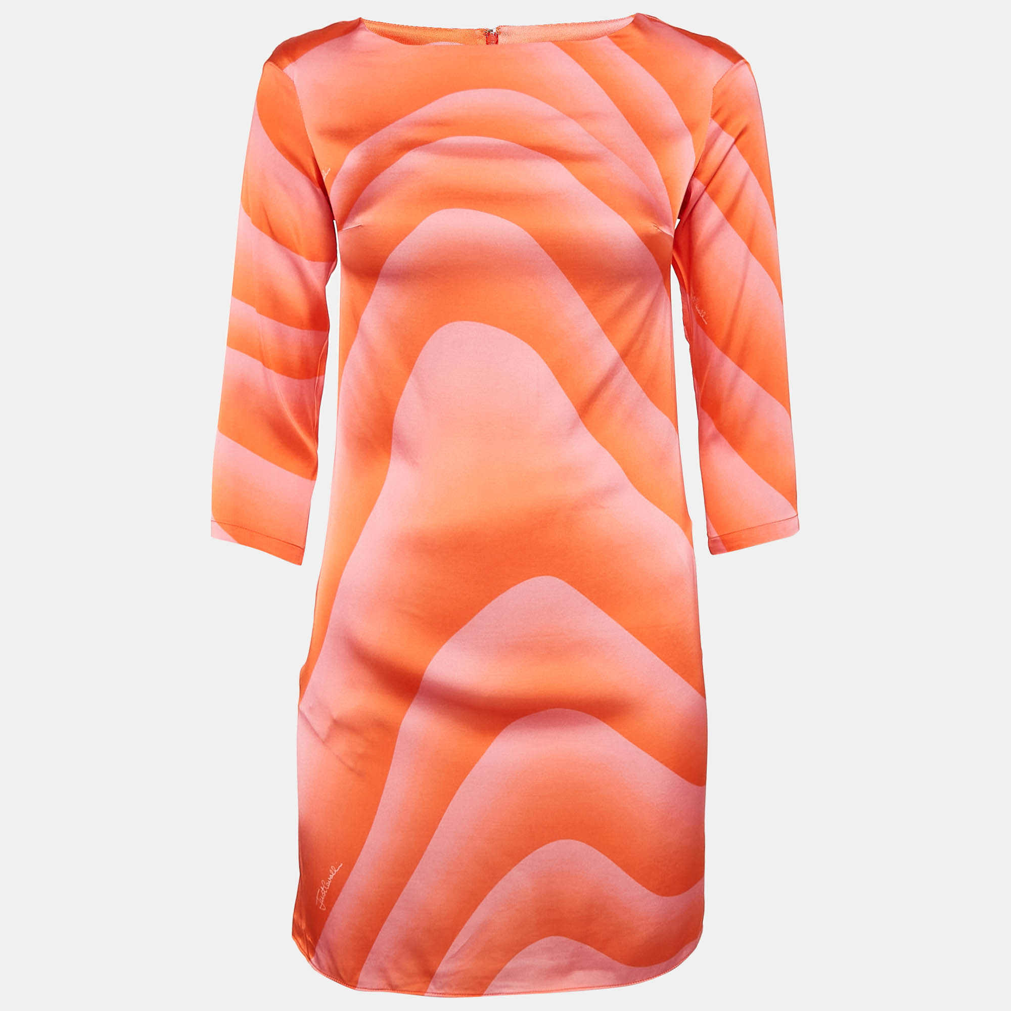 Just Cavalli Orange Printed Silk Satin Mini Dress