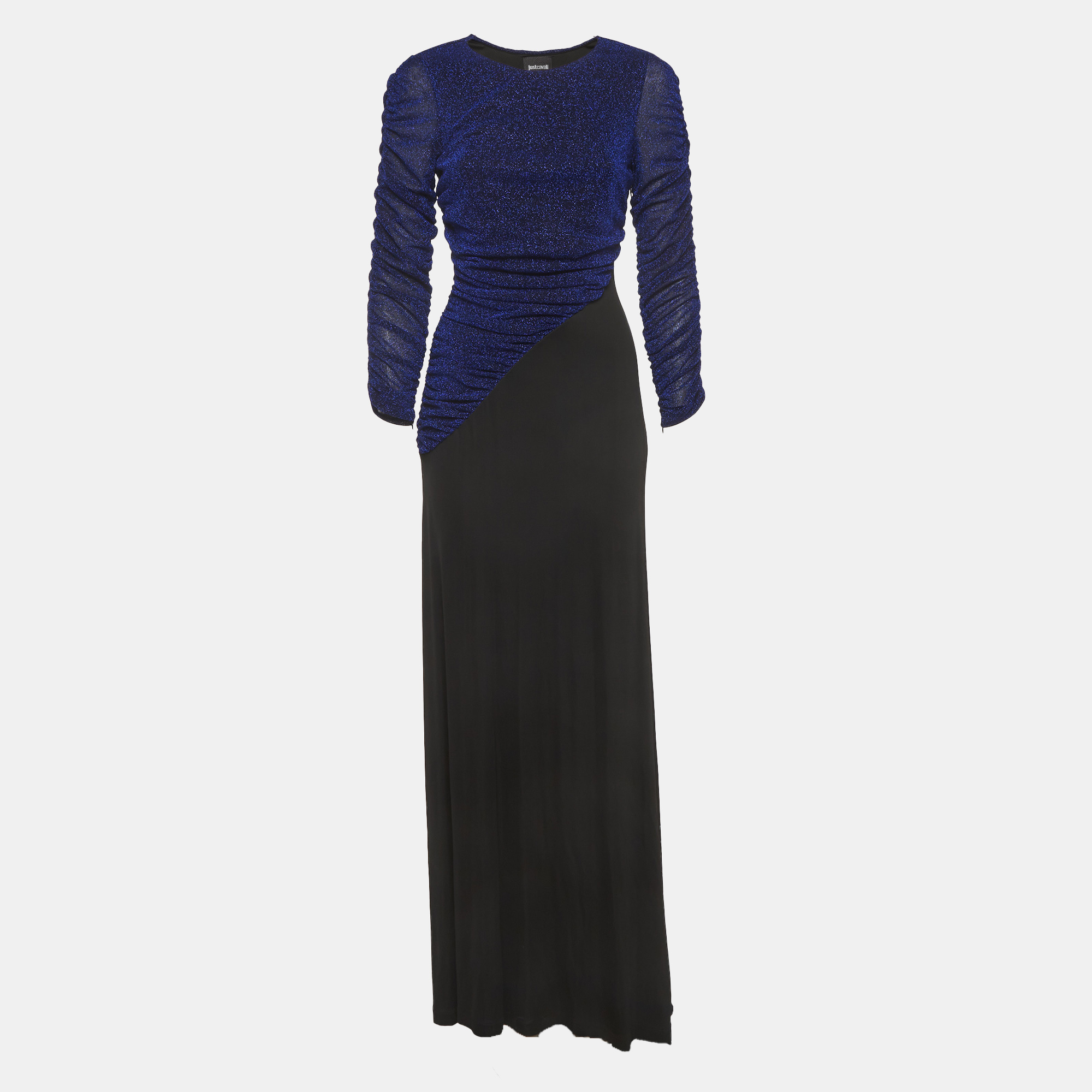 Just Cavalli Blue Lurex Knit and Jersey Maxi Dress