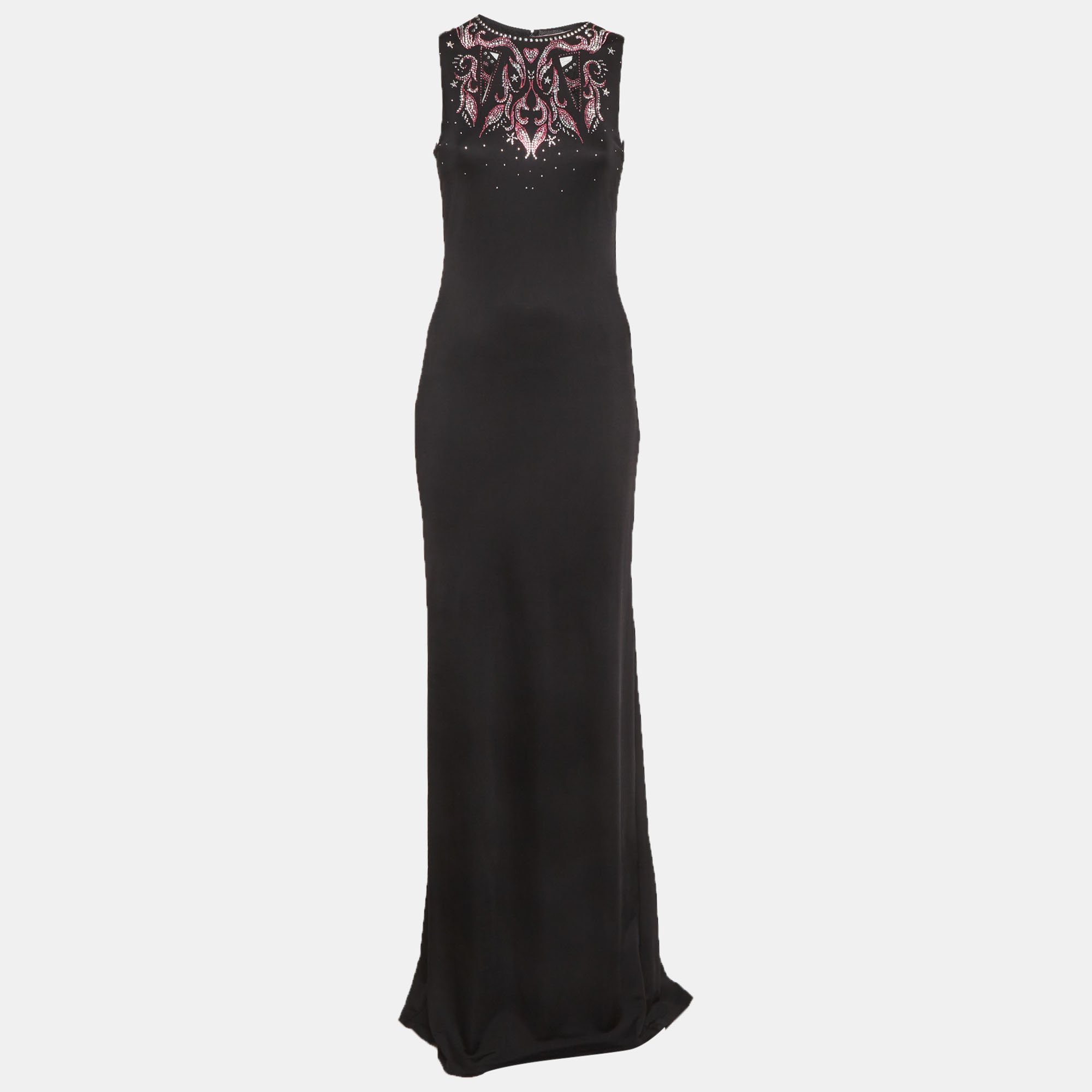 Just Cavalli Black Embellished Jersey Sleeveless Maxi Dress