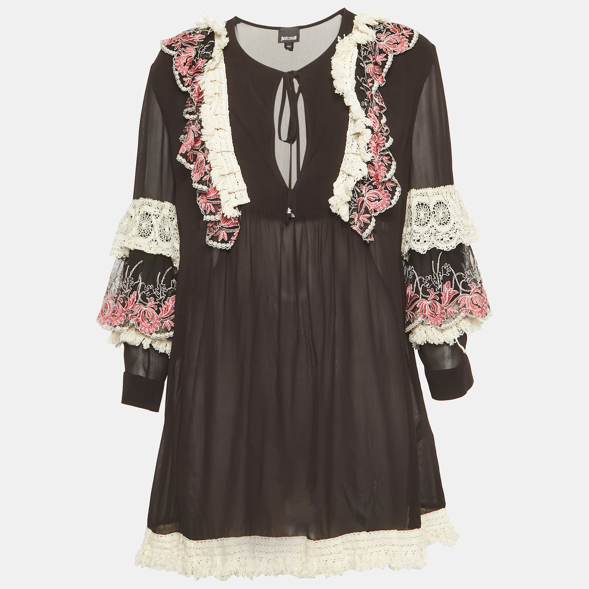 Just Cavalli Black Chiffon Lace Detail Tunic Dress
