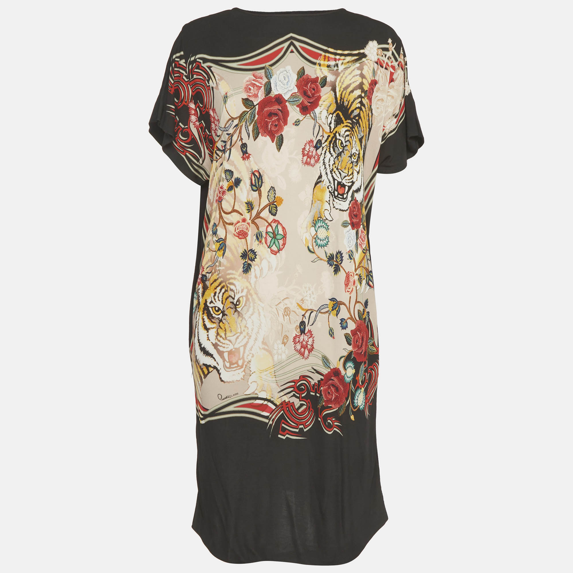 Class by Roberto Cavalli Black Printed Jersey Mini Dress