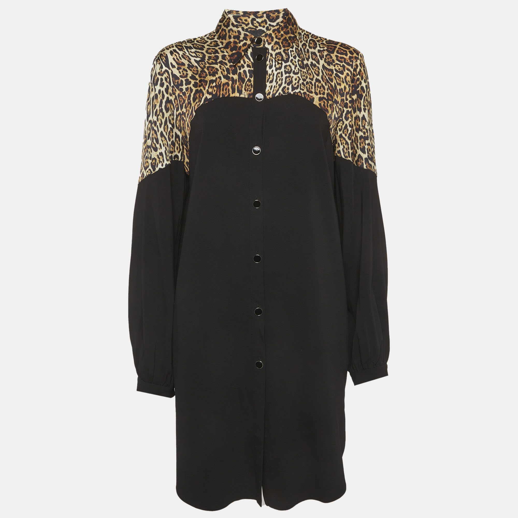 Just Cavalli BlackAnimal Printed Crepe Button Front Mini Dress