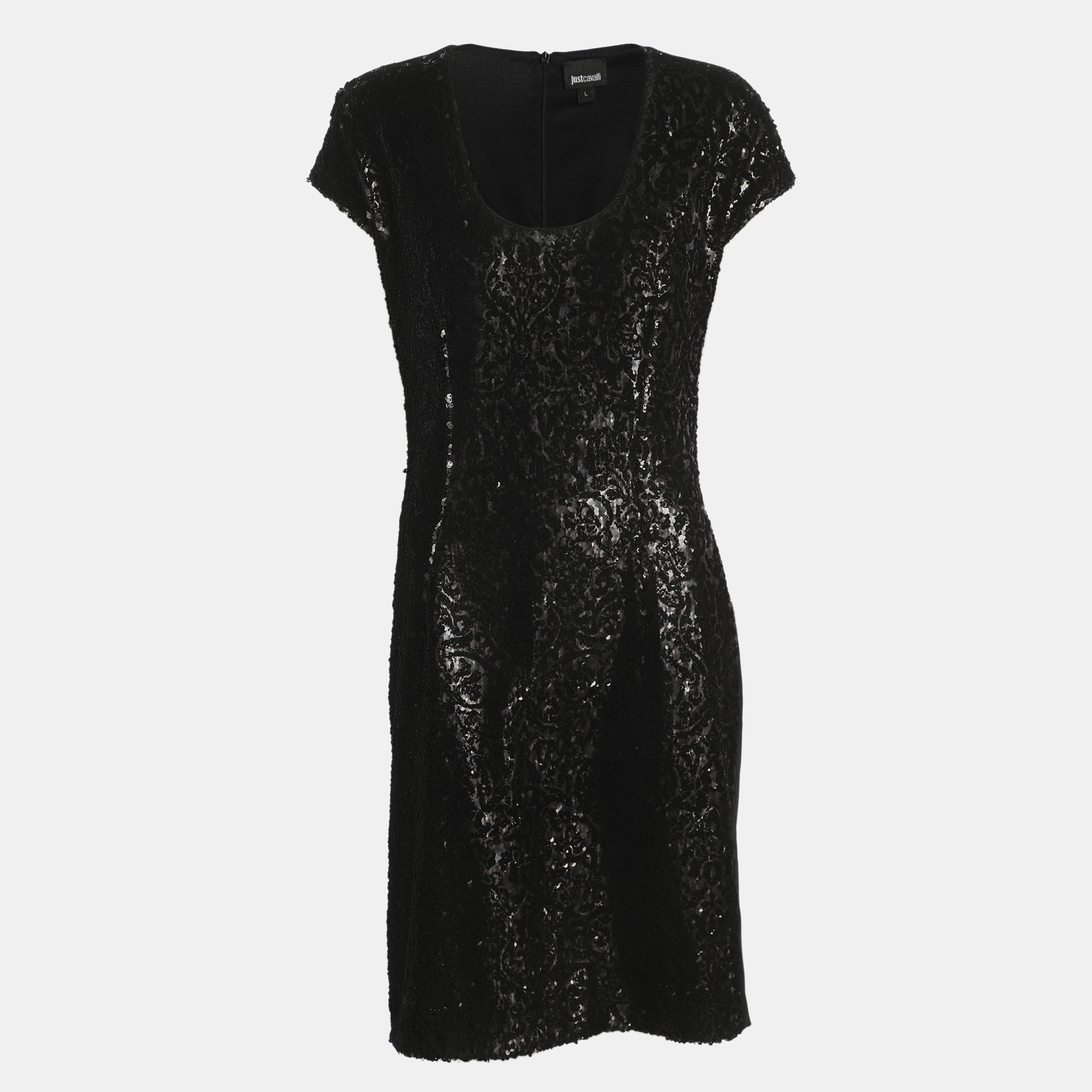 Just Cavalli Black Sequin and Stretch Knit Fabric Mini Dress