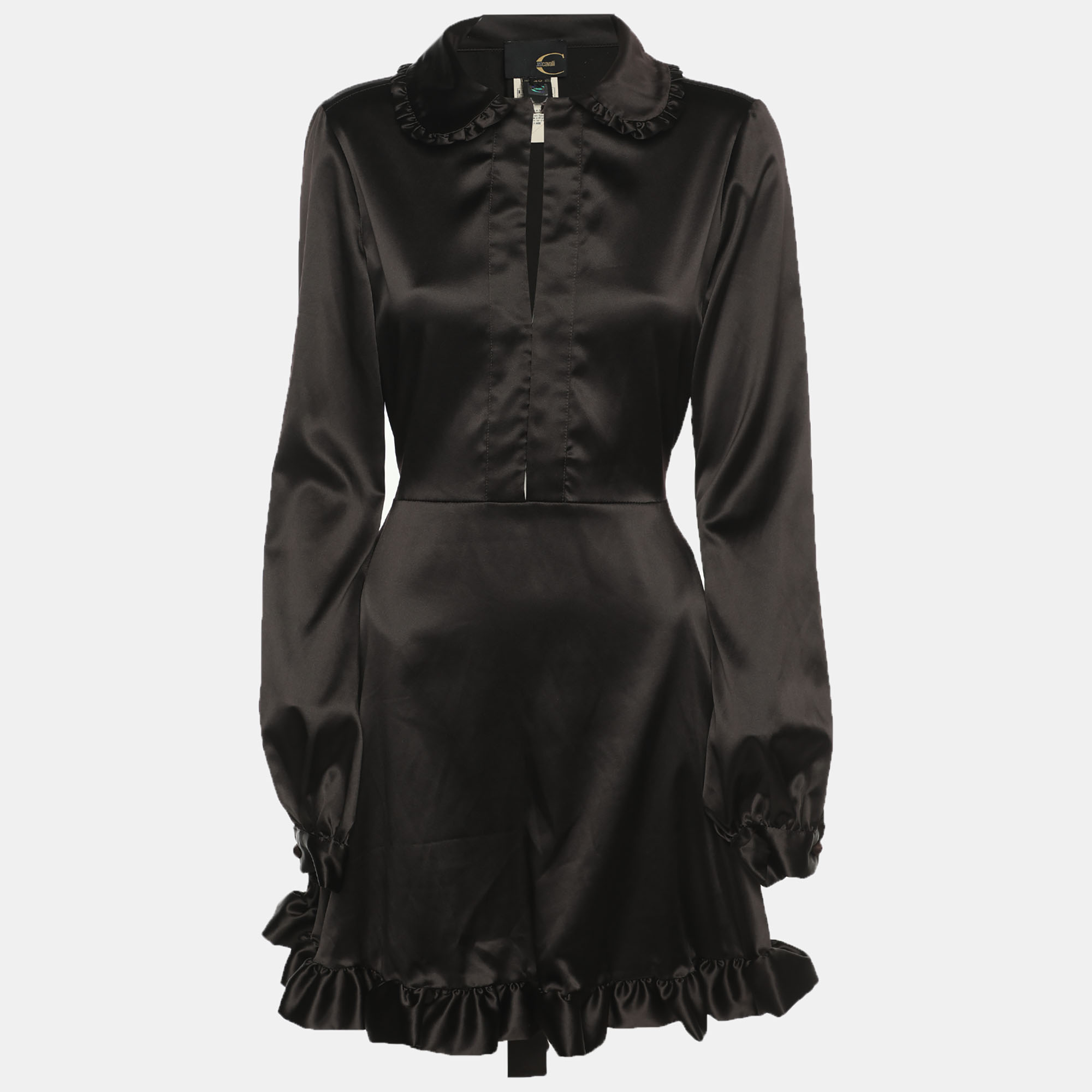 Just Cavalli Black Satin Belted Mini Dress