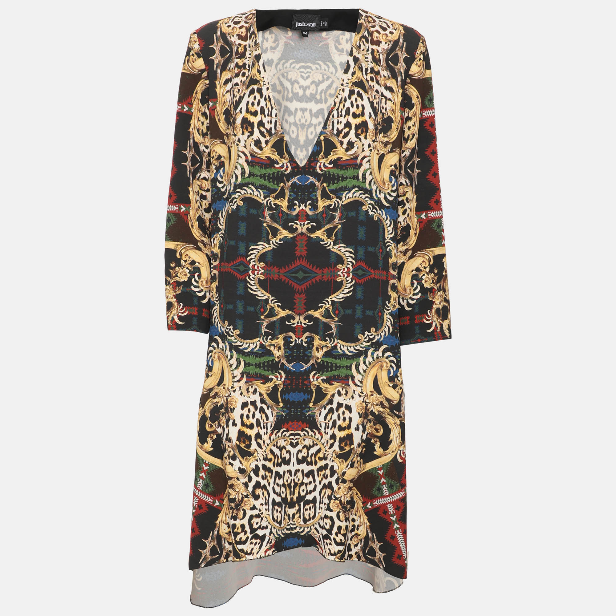 Just Cavalli Multicolor Crepe V Neck Mini Dress