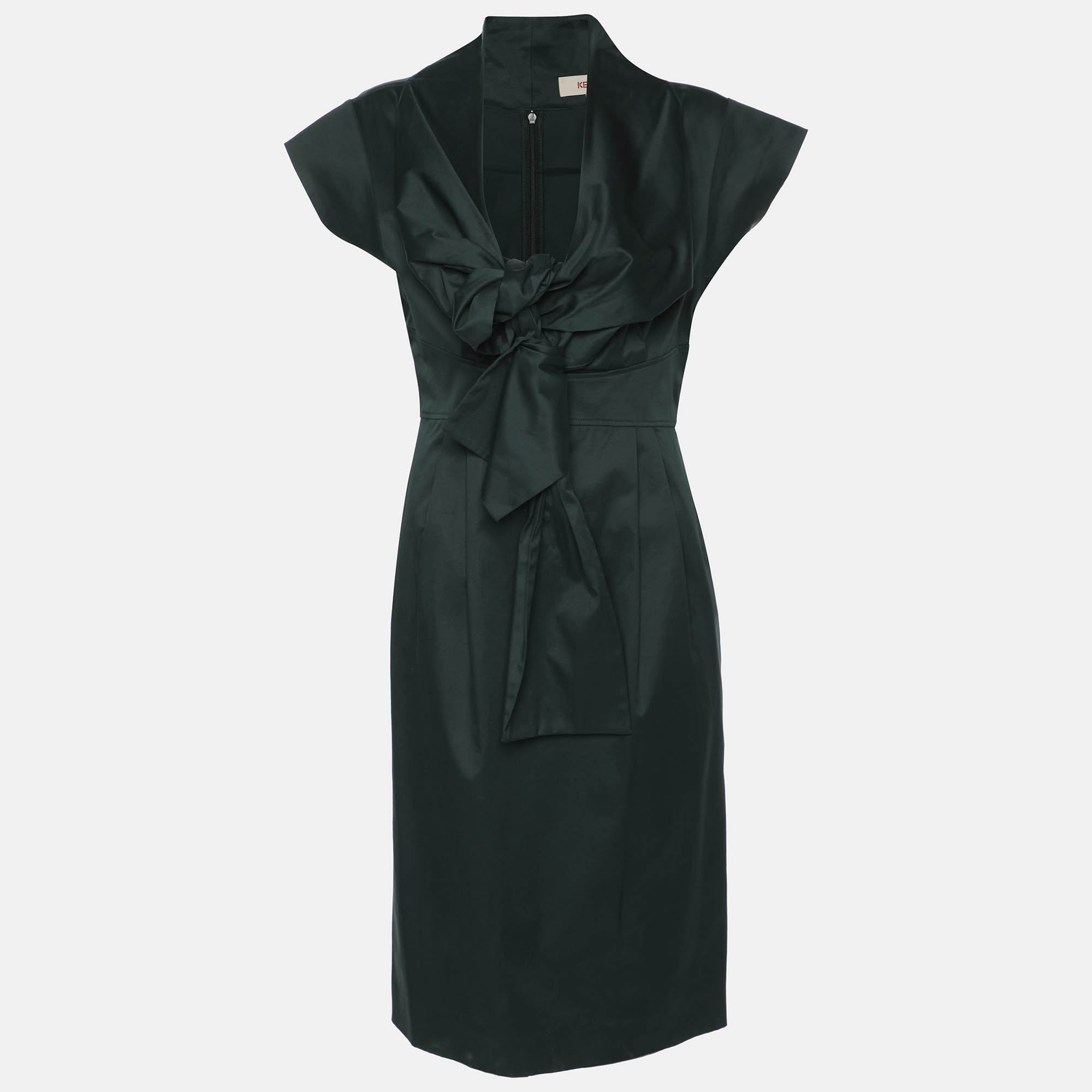 Kenzo Green Cotton Blend Tie Midi Dress