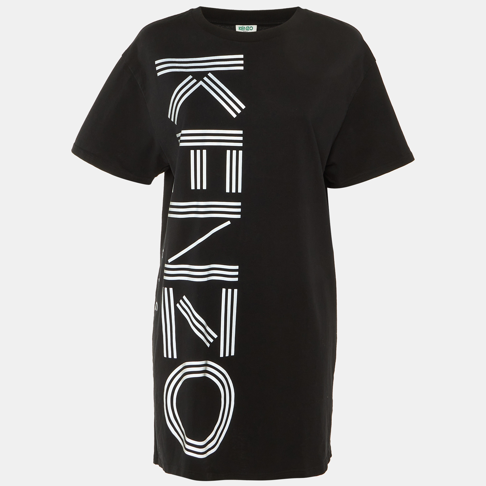 Kenzo Black Print Logo Cotton Shirt Dress