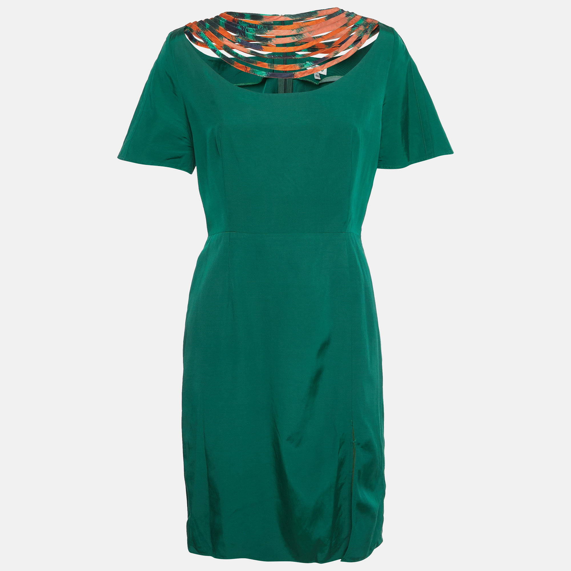 Kenzo Green Crepe Neck Detail Mini Dress