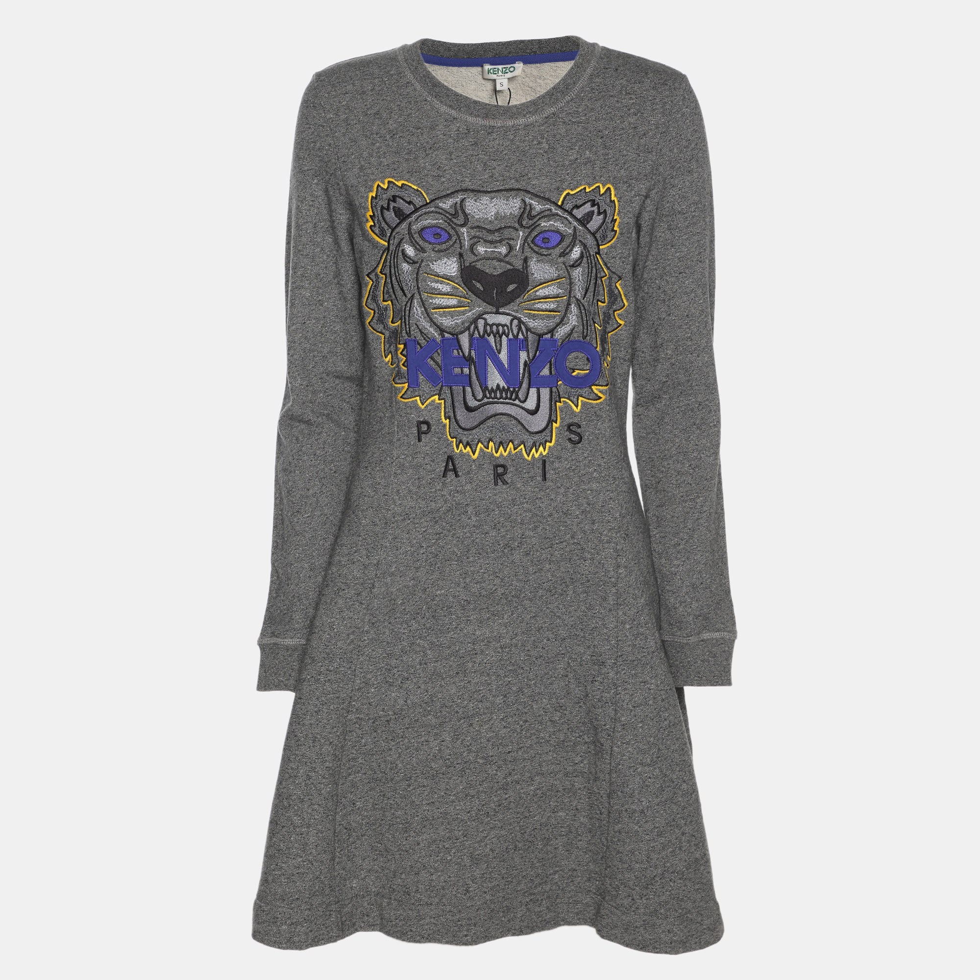 Kenzo Grey Jersey Long Sleeve Mini Dress