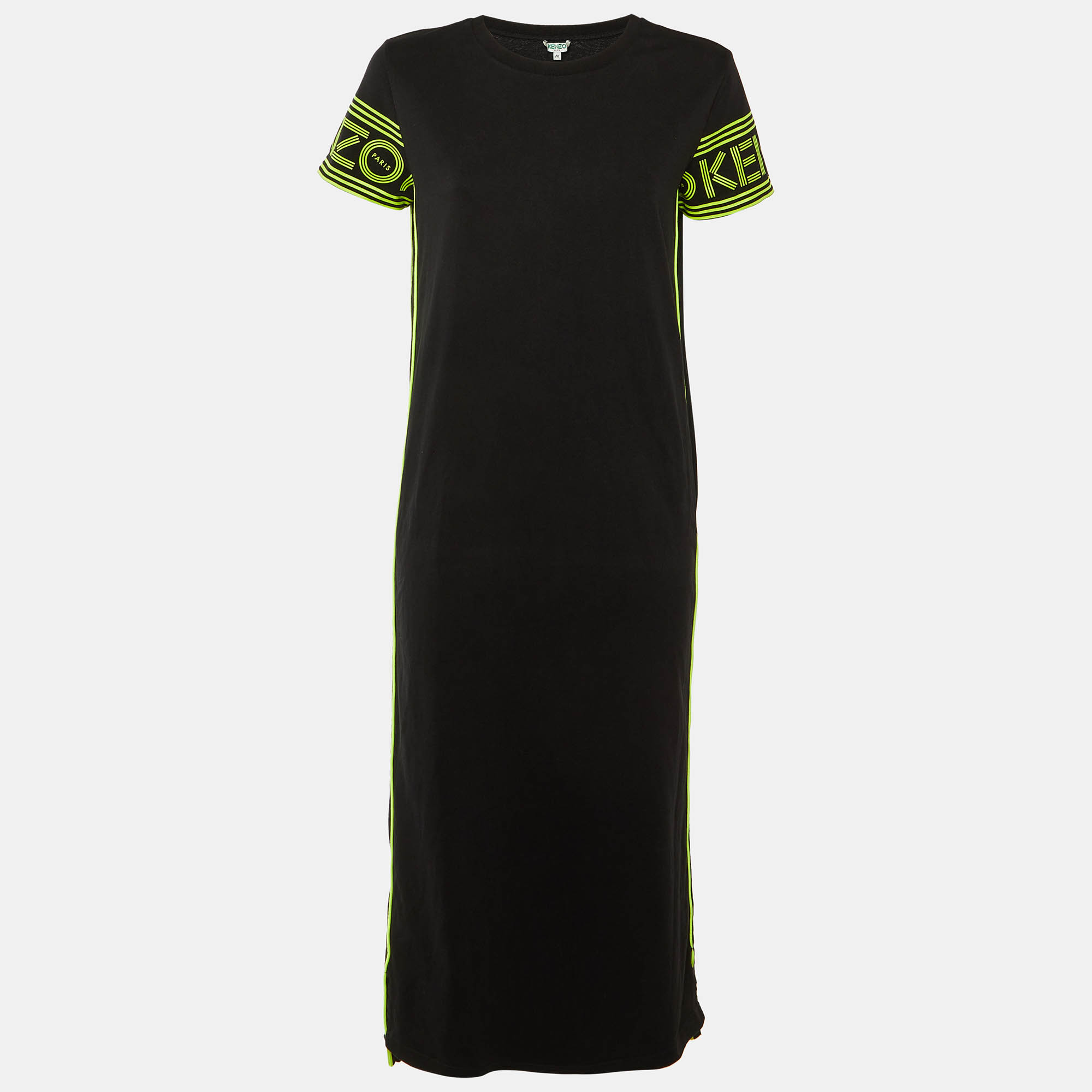 Kenzo Black Cotton Knit Contrast Logo Detail Midi Dress