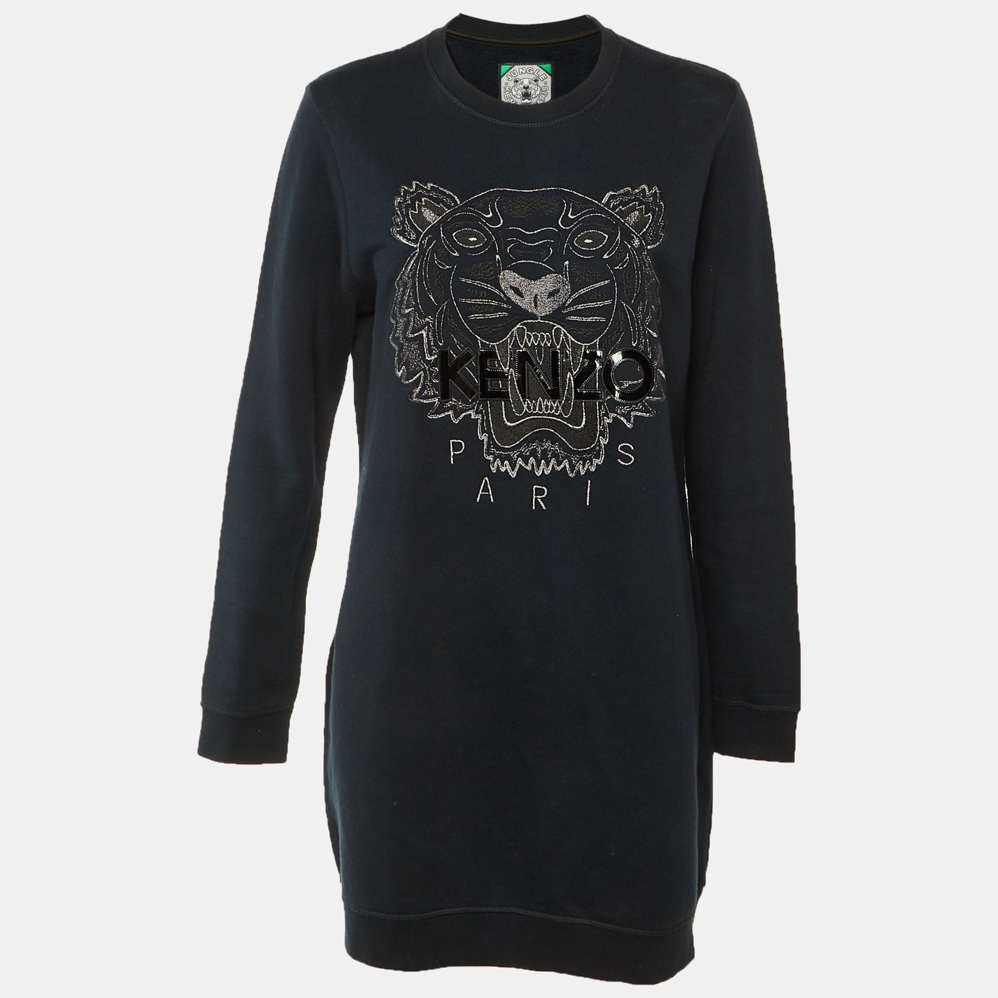 Kenzo Black Tiger Embroidered Cotton Knit Dress