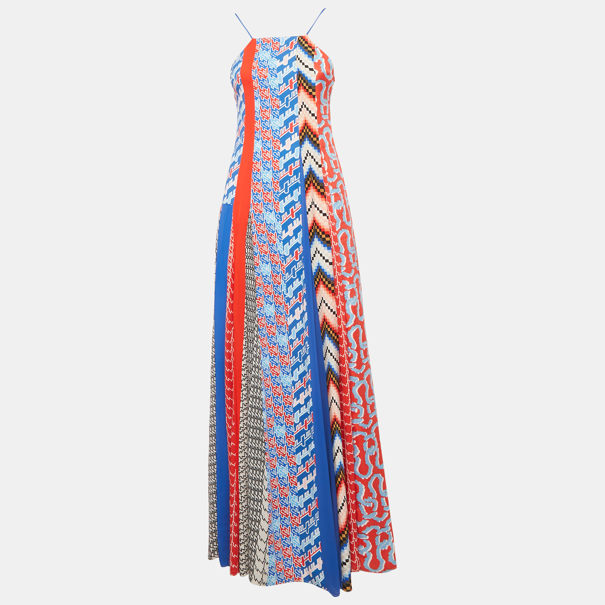 Kenzo BlueRed Printed Silk and Crepe Maxi Dress