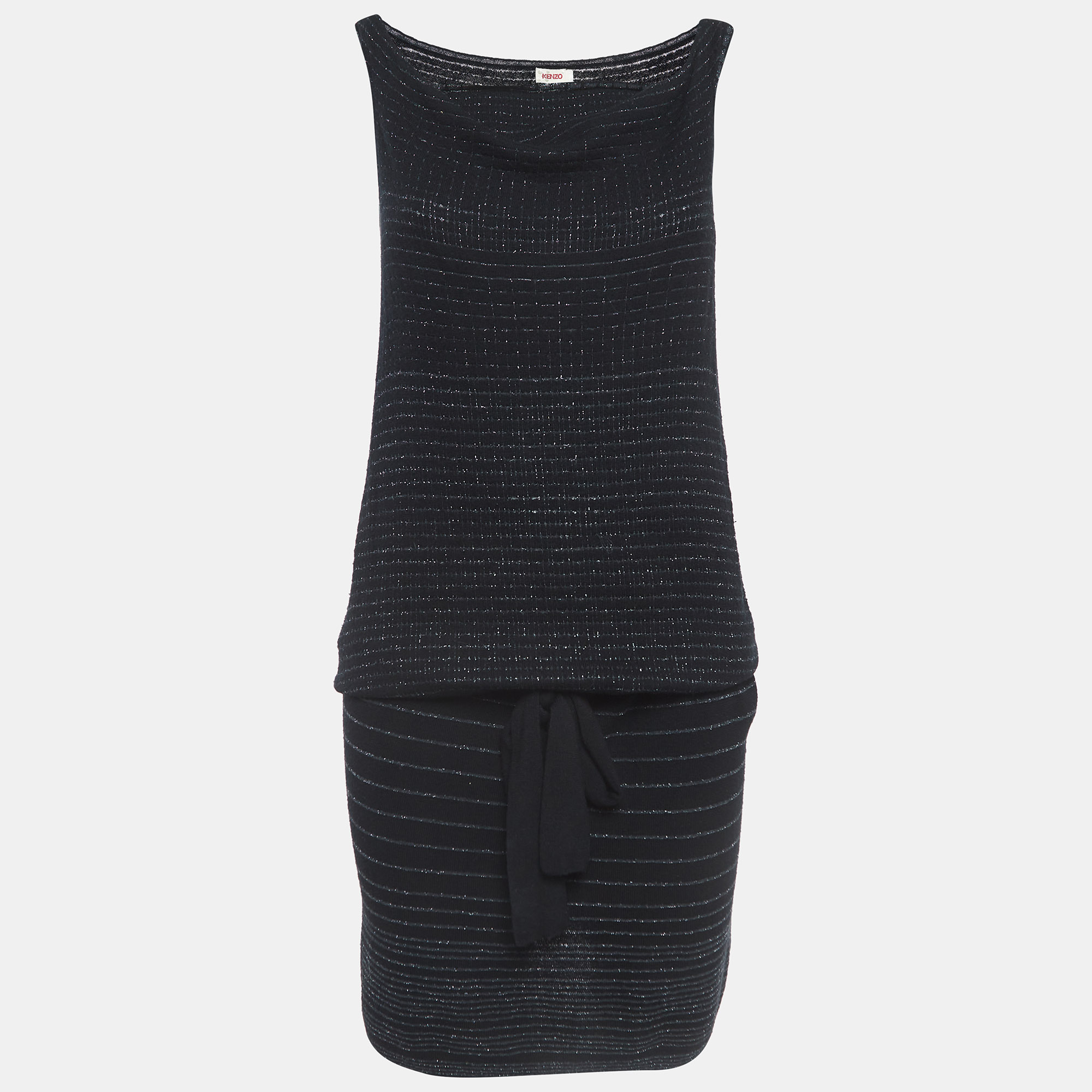 Kenzo Black Stripe Lurex Knit Belted Mini Dress