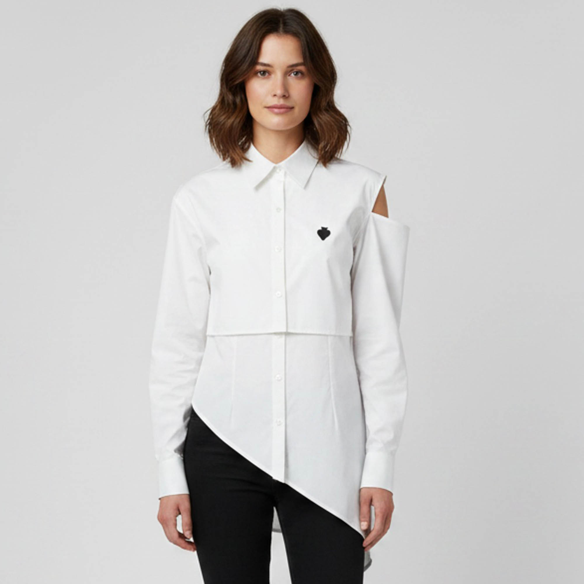 KKoncept White Cotton Poplin Asymmetric Layered Blouse