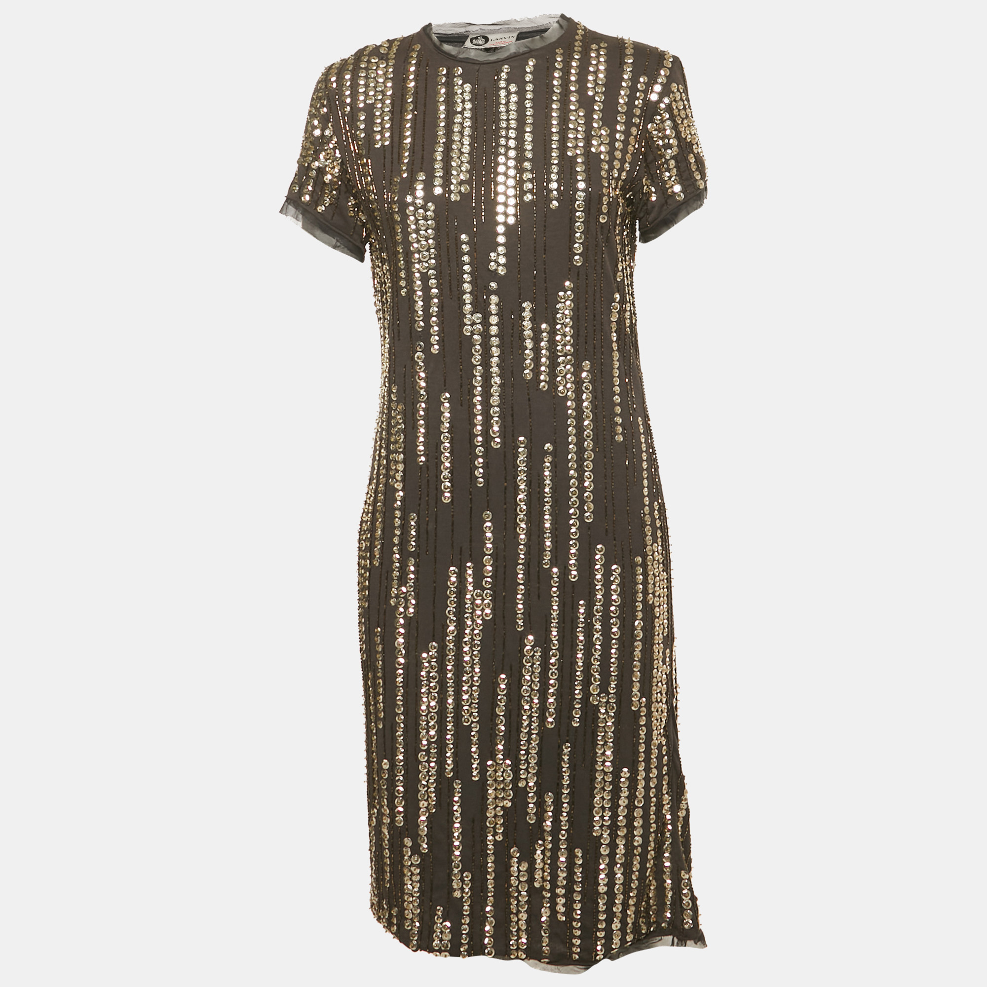 Lanvin Black Sequin Embellished Jersey Short Dress