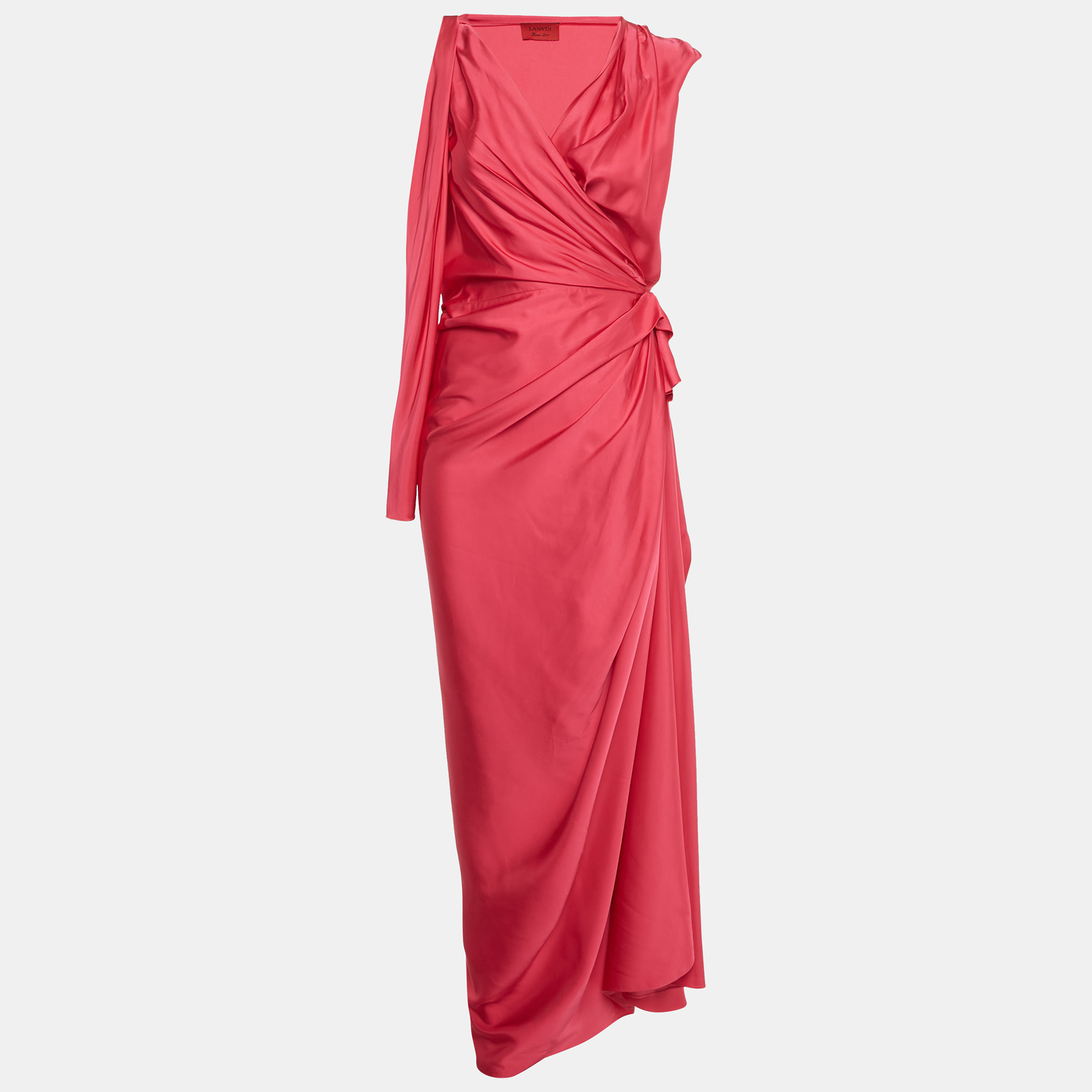 Lanvin Pink Satin Draped Wrap Maxi Dress