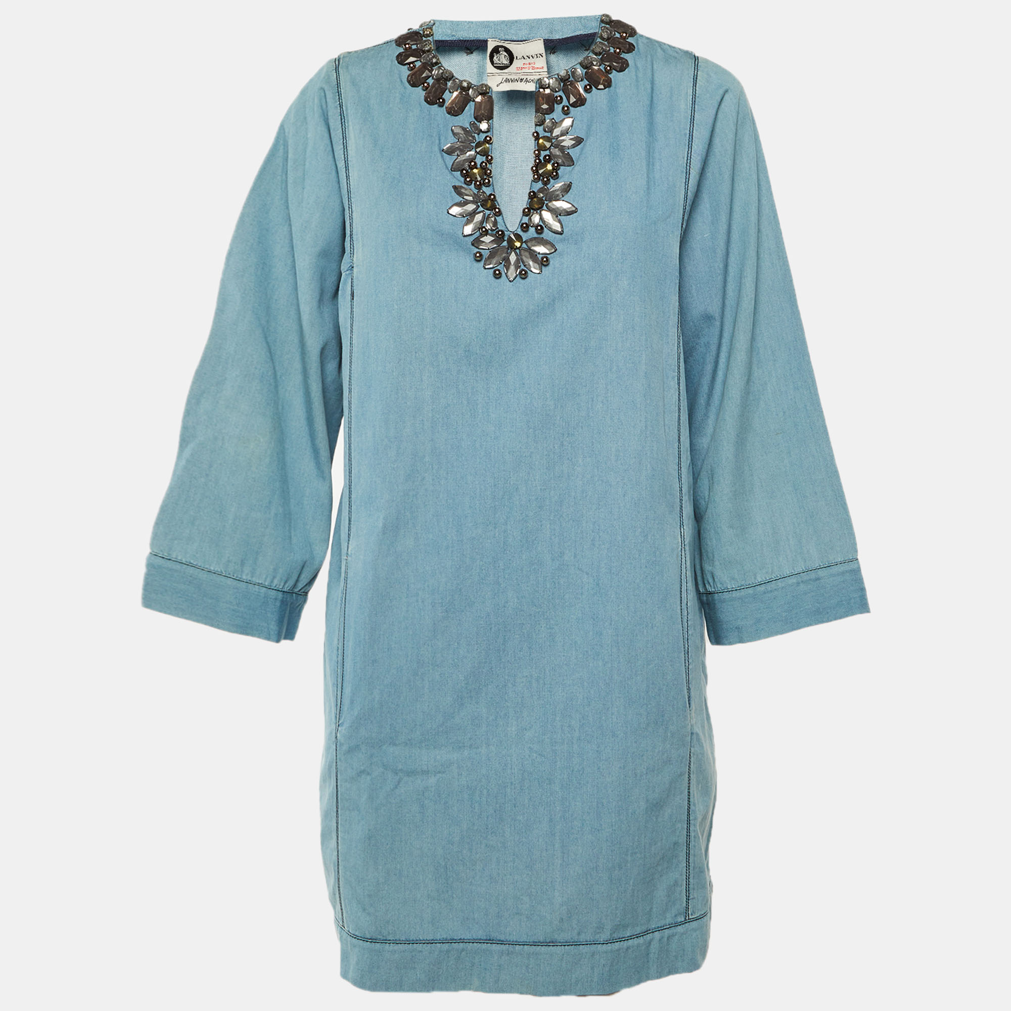 Elbaz x Lanvin X Acne Blue Embellished Detail Denim Mini Dress
