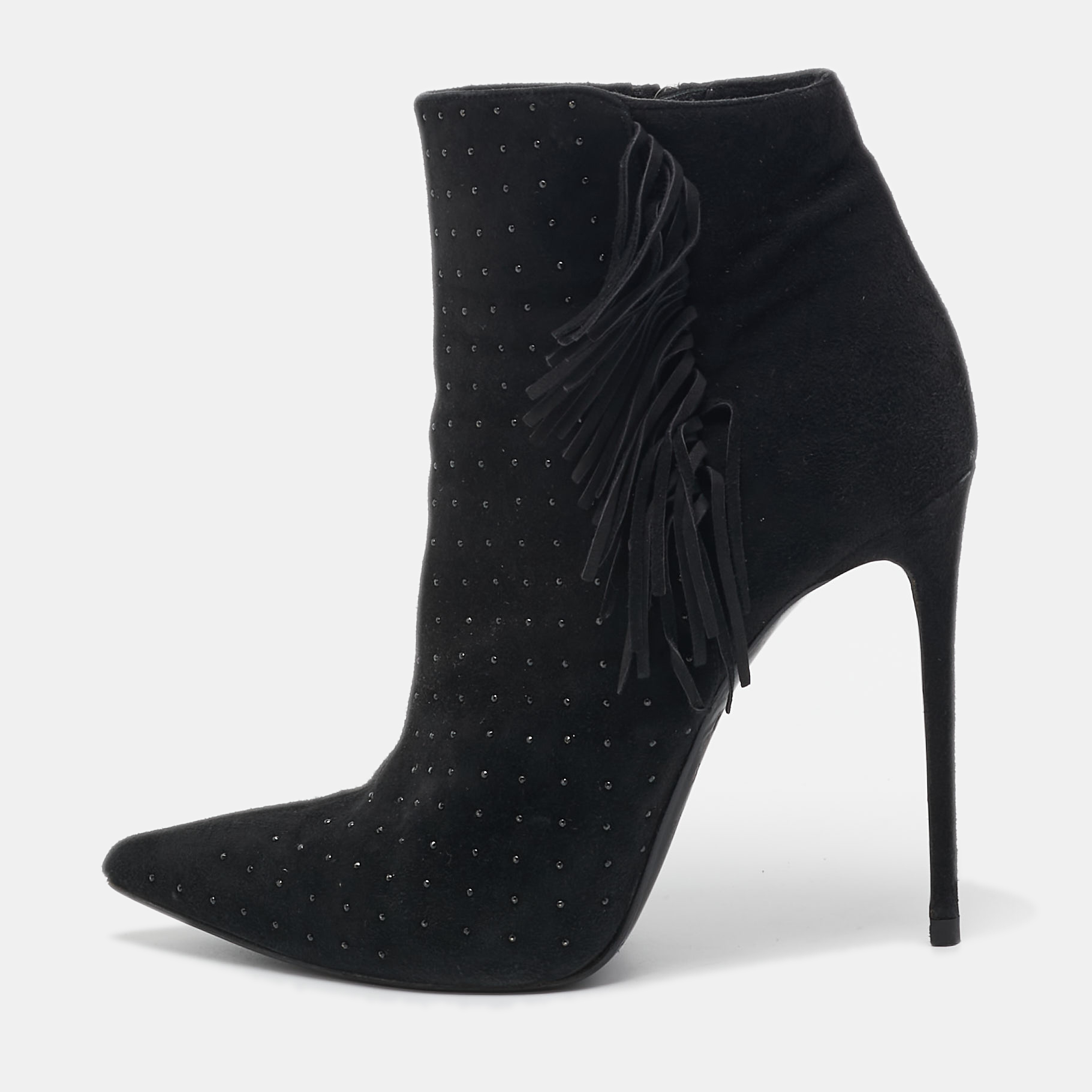 Le Silla Black Suede Studded Lace-Up Ankle Boots