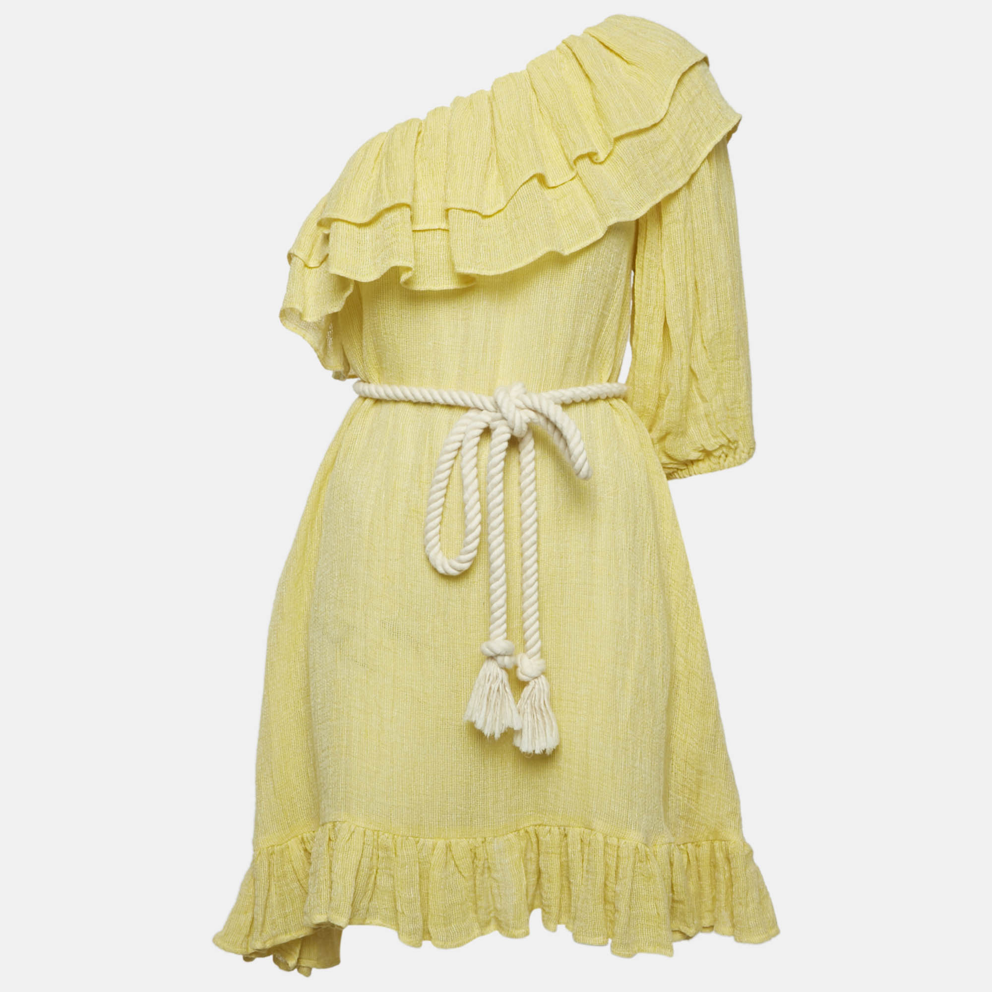 Lisa Marie Fernandez Yellow Gauze Linen Belted Mini Dress