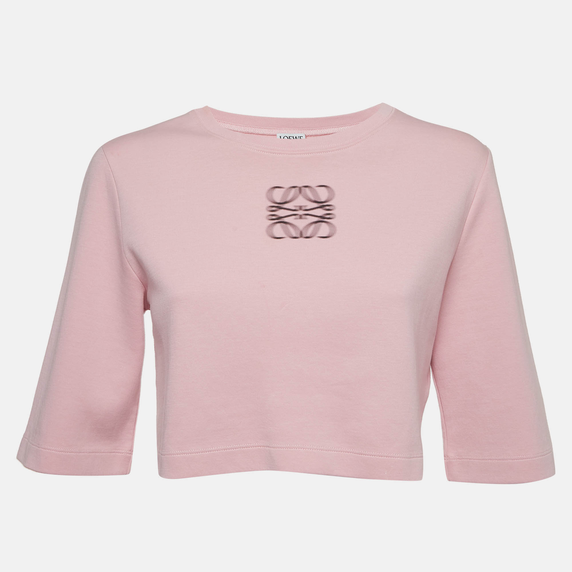 Loewe Pink Anagram Print Cotton Crop Top