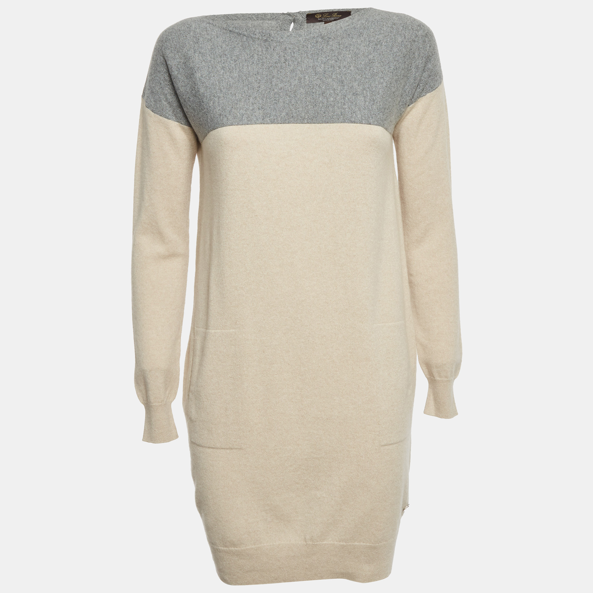 Loro Piana BeigeGrey Cashmere Knit Dress